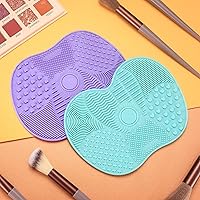 Vista 6 de 2 piezas de alfombrilla de silicona para limpieza de brochas de maquillaje, alfombrillas limpiadoras de brochas de maquillaje, almohadillas
