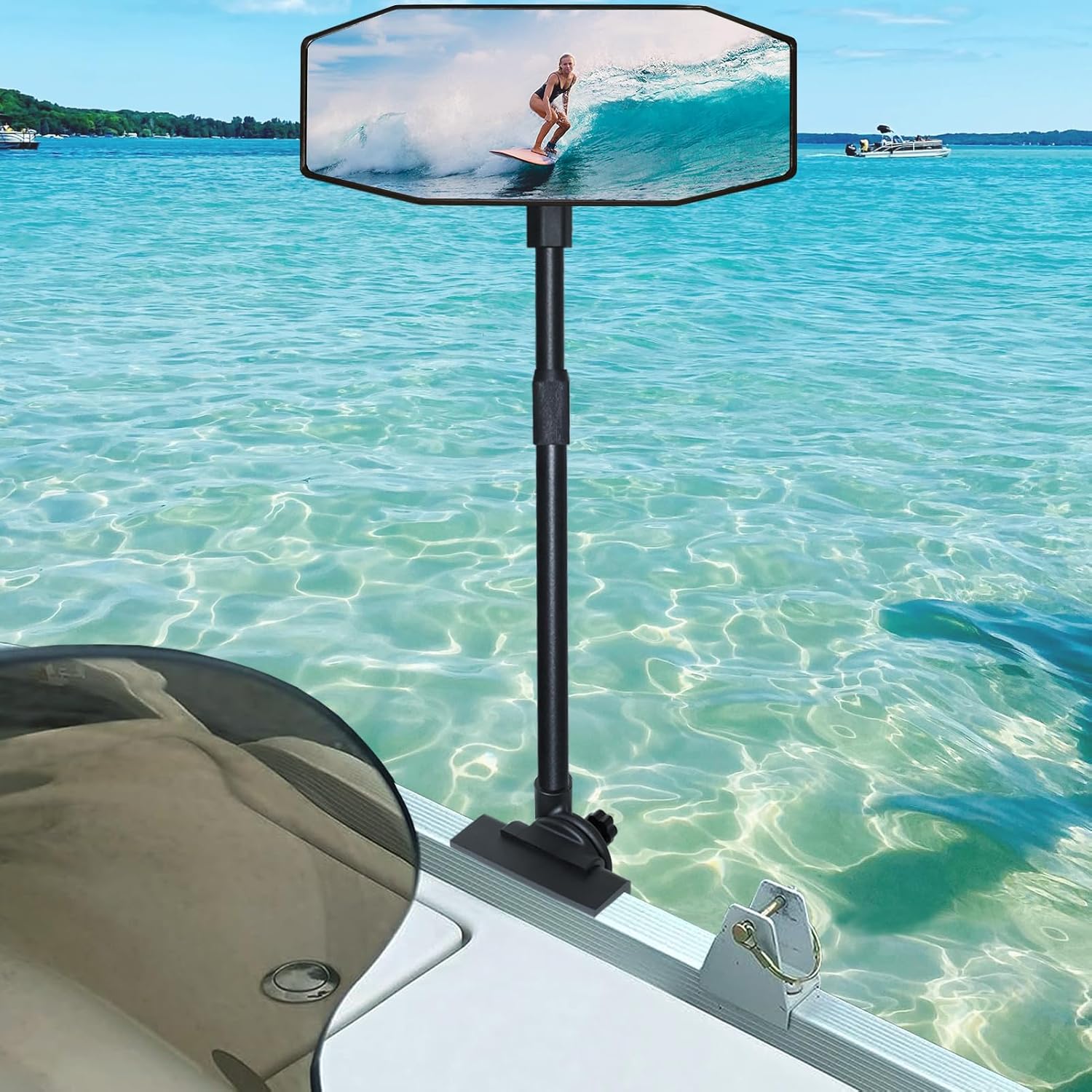 Pontoon Boat Mirror,Marine Boat Rear View Mirror for Pontoon Boat Water Skiing,Extra