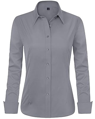 Amazon.com: J.VER Womens Button Down Shirt Long Sleeve Business Casual Blouses Professional Dress Shirt Office Work Uniform Tops Grey Small : Clothing, Shoes & Jewelry