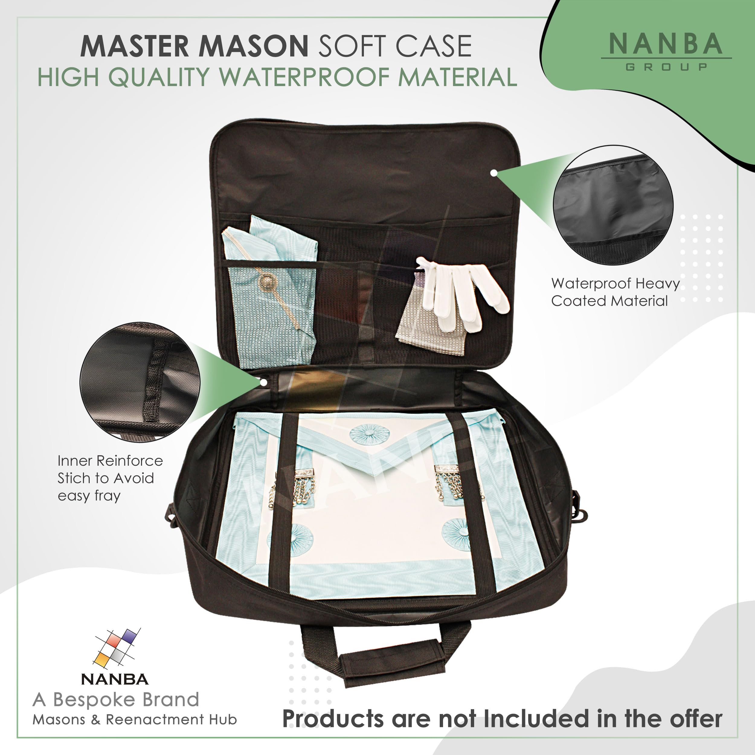 MASONS & REENACTMENT HUB – Past Master Gold Ricamo a Mano | Borsa Massone in Similpelle con Tracolla & Tasca Interna