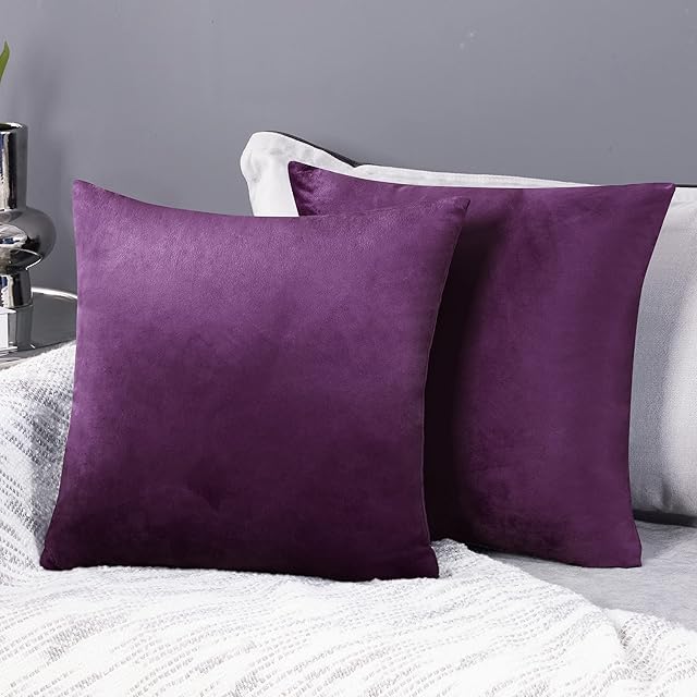 Deconovo Set of 2 Home Decoration Crushed Velvet Cushion Covers 45cm x 45cm 18x18 Inches Throw Pillow Cases Cushion Covers for Garden Chairs Purple