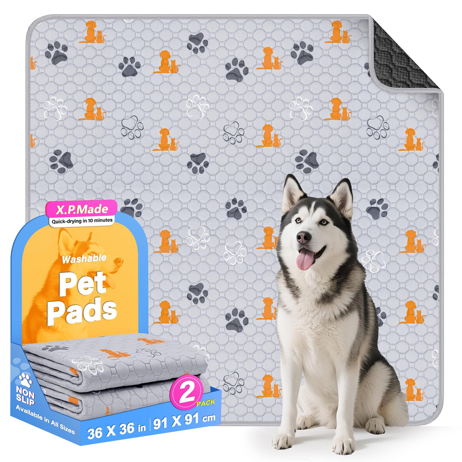 X.P.Made Washable Pee Pads for Dogs, 2 Pack Reusable Puppy Pads, Waterproof Pet Pee Pads for Dog Potty Training, Extra Large Dog Pee Pads for Crate,