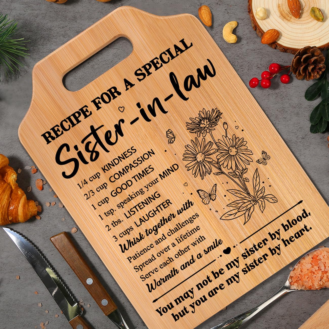 Gifts for Sister in Law, Sister In Law Birthday Gifts, Unique Recipe Cutting Board for Sister in Laws, Mothers Day, Christmas, Housewarming Gifts for Sister in Law Adult