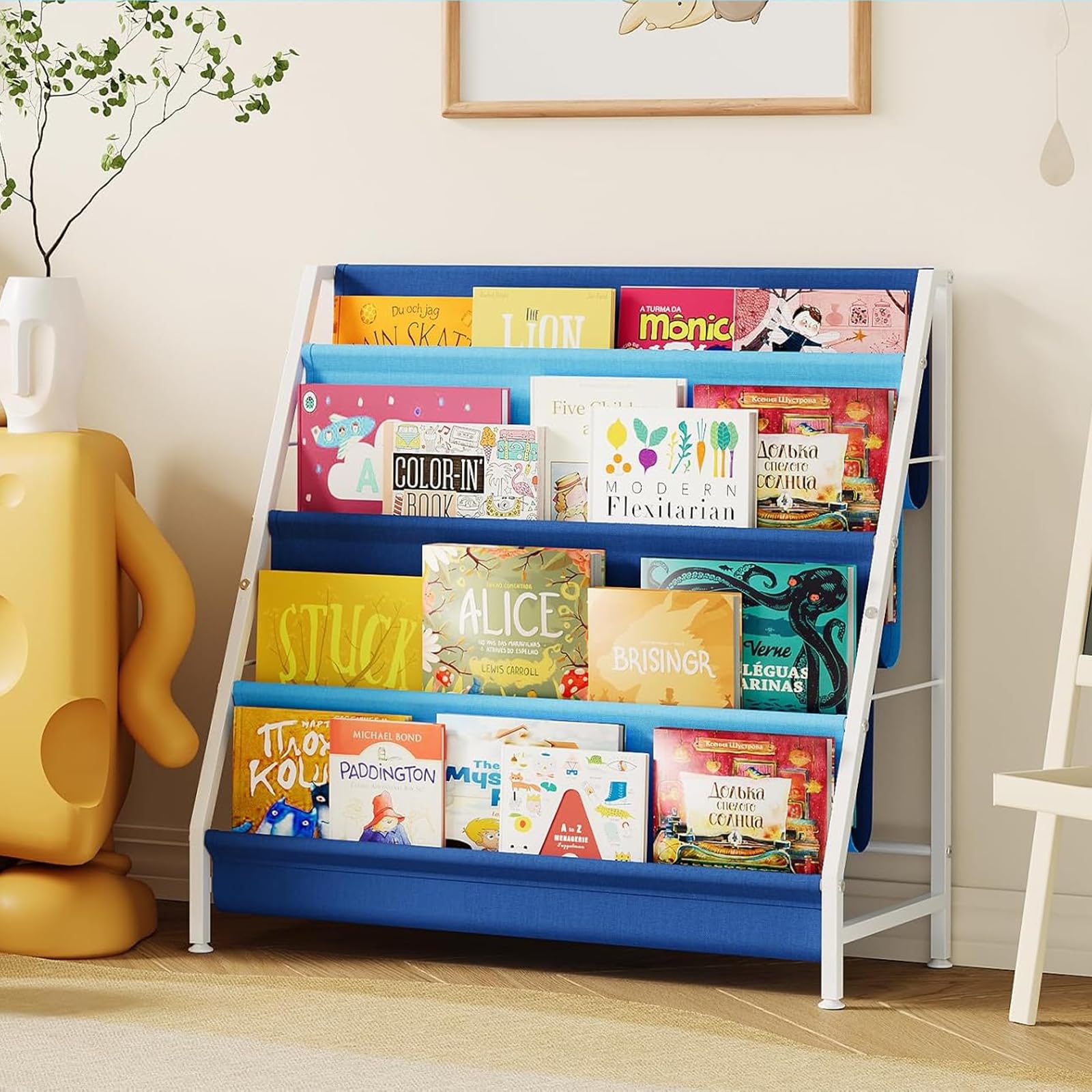 Amazon.co.jp: Aokitsink 子供用本棚 子供部屋用 4段 ブルー