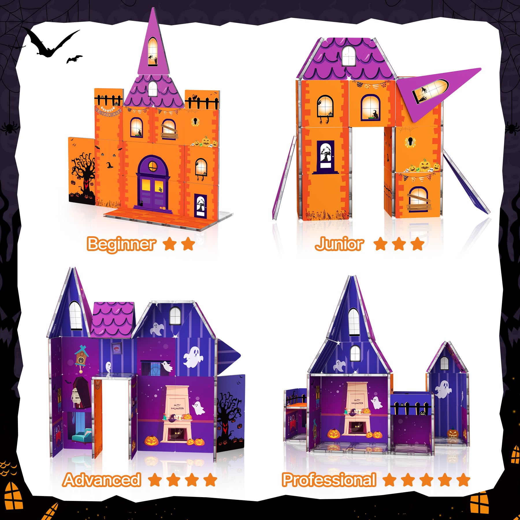 COOLJOYA Halloween Costruzioni Magnetiche 2 3 4 Anni, Halloween Decorazioni Colorati Costruzioni per Bambini 2 3 4 Anni, Magneti Bambini Decorazioni Halloween, Bambini Bambina 3 4 5 6 7 Anni