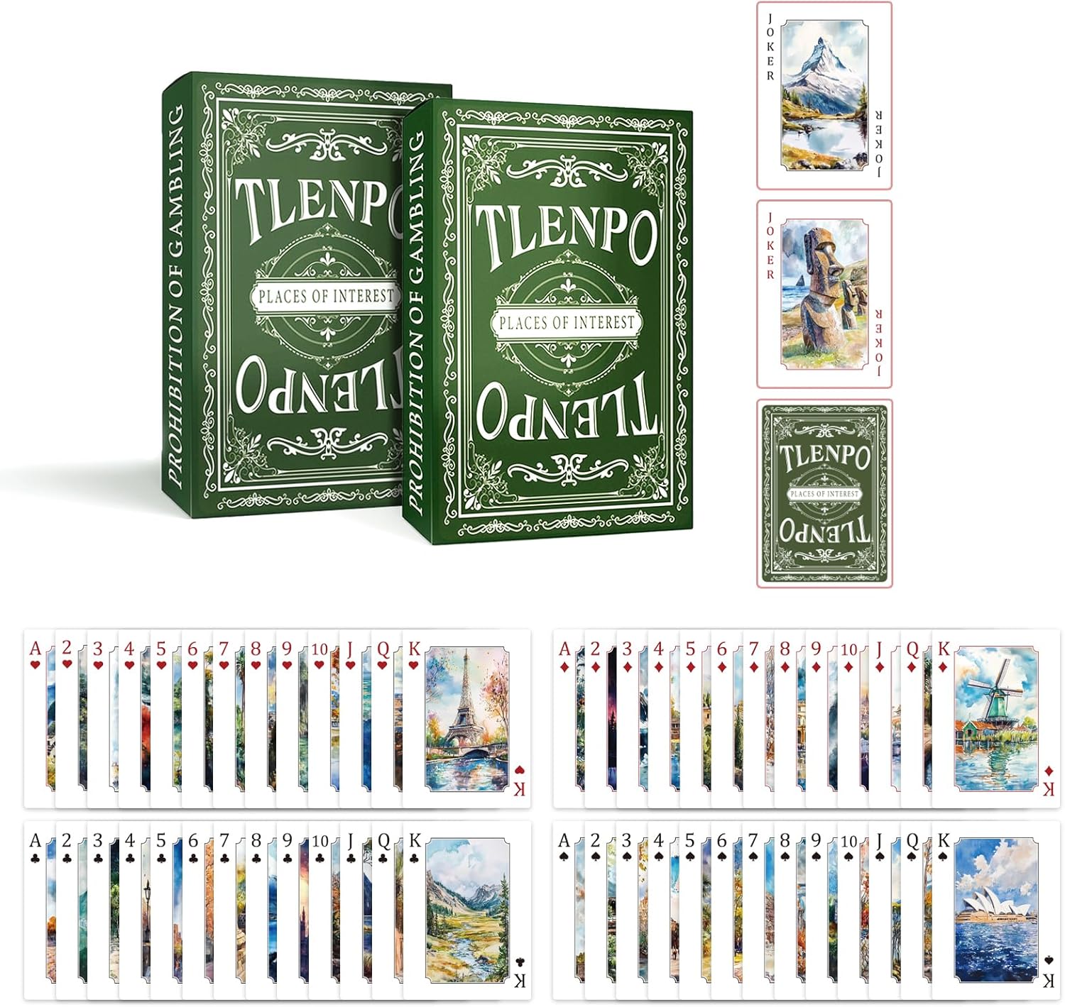 National Parks Playing Cards 2 Pack, 54 Unique World Parks for Every Card in The Deck - Travel & Camping Gift for Nature Lovers, Family, Collectors