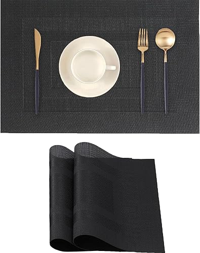 Miniatura 9 de Juego de 2 manteles individuales beige, resistentes al calor, antideslizantes para mesa de comedor, lavables, duraderos, de PVC, vinilo tejido