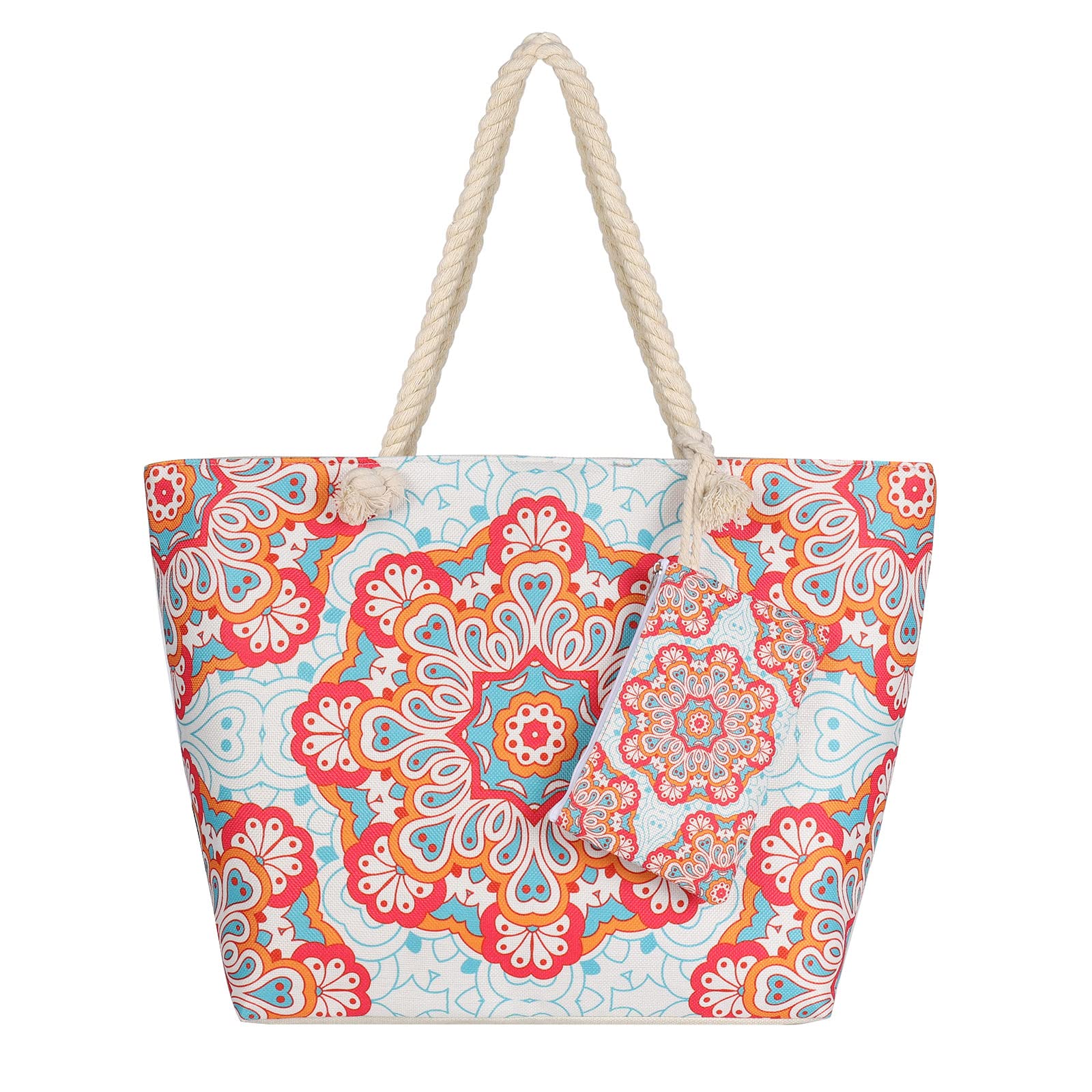 Glovios Bolso Playa Mujer, Bolsa Playa Grande XXL Familiar con Cremallera, Bolso Verano Mujer para Compras Viajes