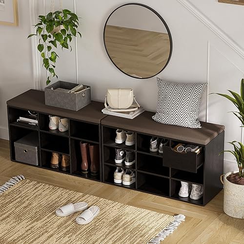 Miniatura 159 de DINZI LVJ Banco organizador de zapatos con cojín, zapatero de 9 cubos y estantes ajustables, multifuncional, para salas de estar, dormitorio, Gris