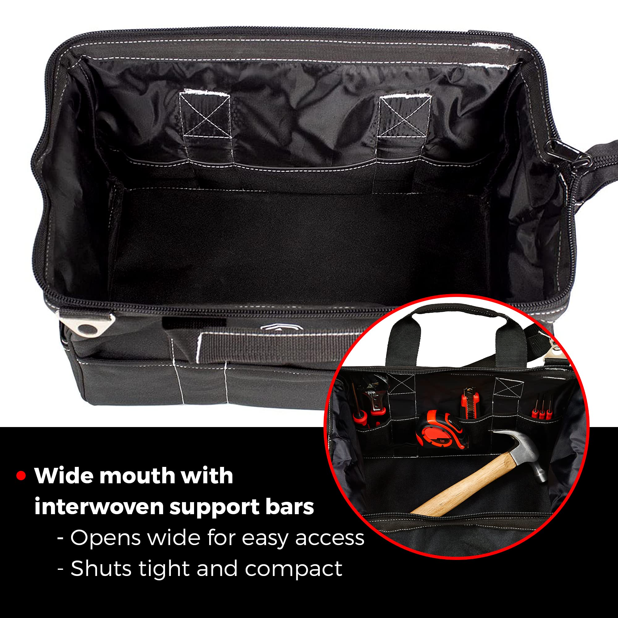 40,6 cm Wide Mouth Tool Bag con 24 tasche – Heavy Duty Large Jumbo Tool Tote Carrier – Perfetto per il trasporto di strumenti per Framer, falegnami, elettricisti o meccanici in cantieri