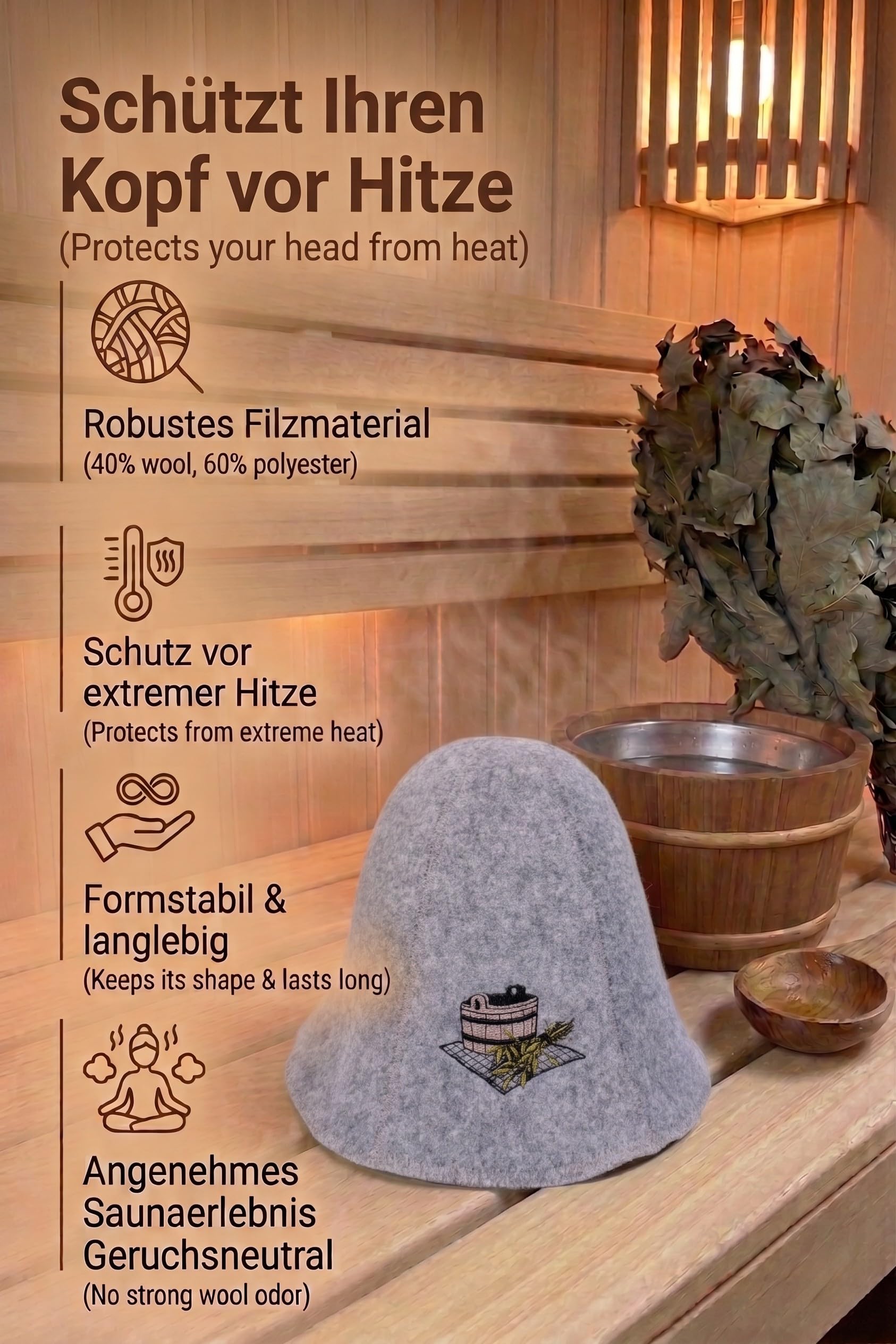 Sombrero De Sauna Lana De Lana con Bordado para Hombres y Mujeres, Gorro de Bienestar