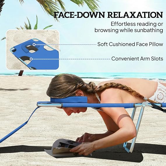 Outsunny Foldable Sun Loungers Set of 2 Beach Chaise Lounge Blue