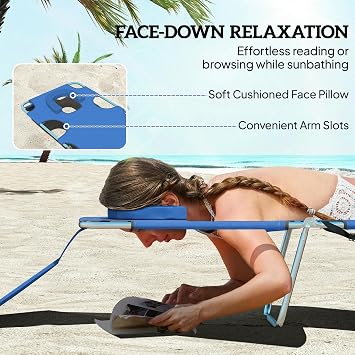 Outsunny Foldable Sun Loungers Set of 2 Beach Chaise Lounge Blue
