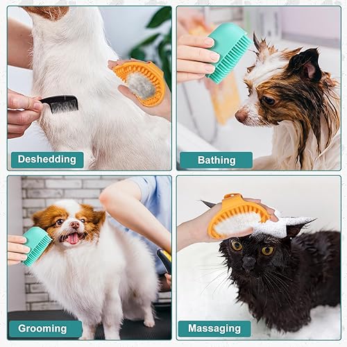 Miniatura 6 de Paquete de 2 cepillos de baño para perros, cepillo dispensador de champú de silicona suave, cepillo para masaje de mascotas, cepillo de jabón para