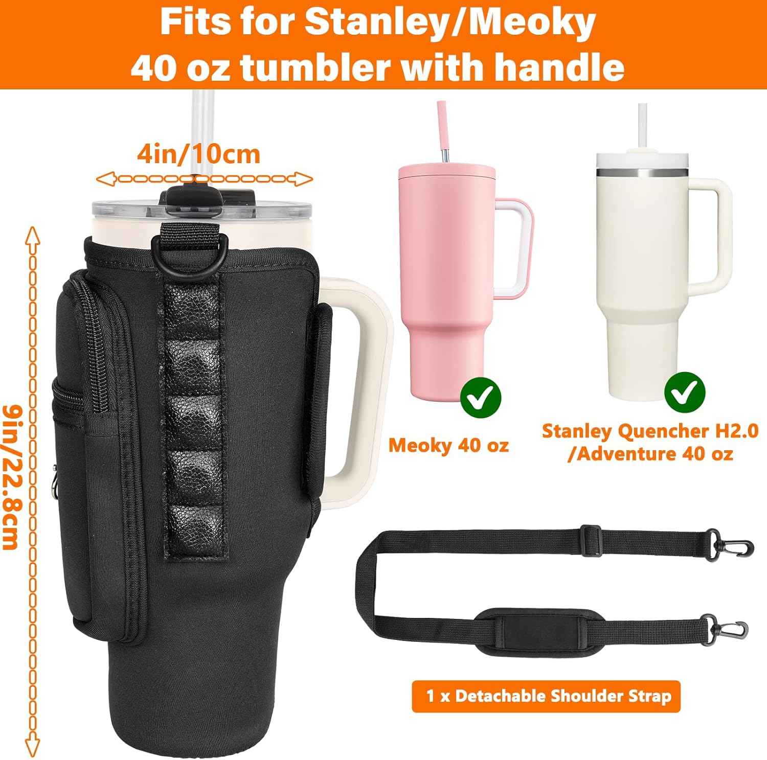 Magnetic Water Bottle Carrier Bag Compatible with Stanley/Meoky 40 oz Tumbler with Handle,Water Bottle Holder Pouch with Adjustable Shoulder Strap & Phone Pocket Fits for Stanley Cup Accessories - Image 3