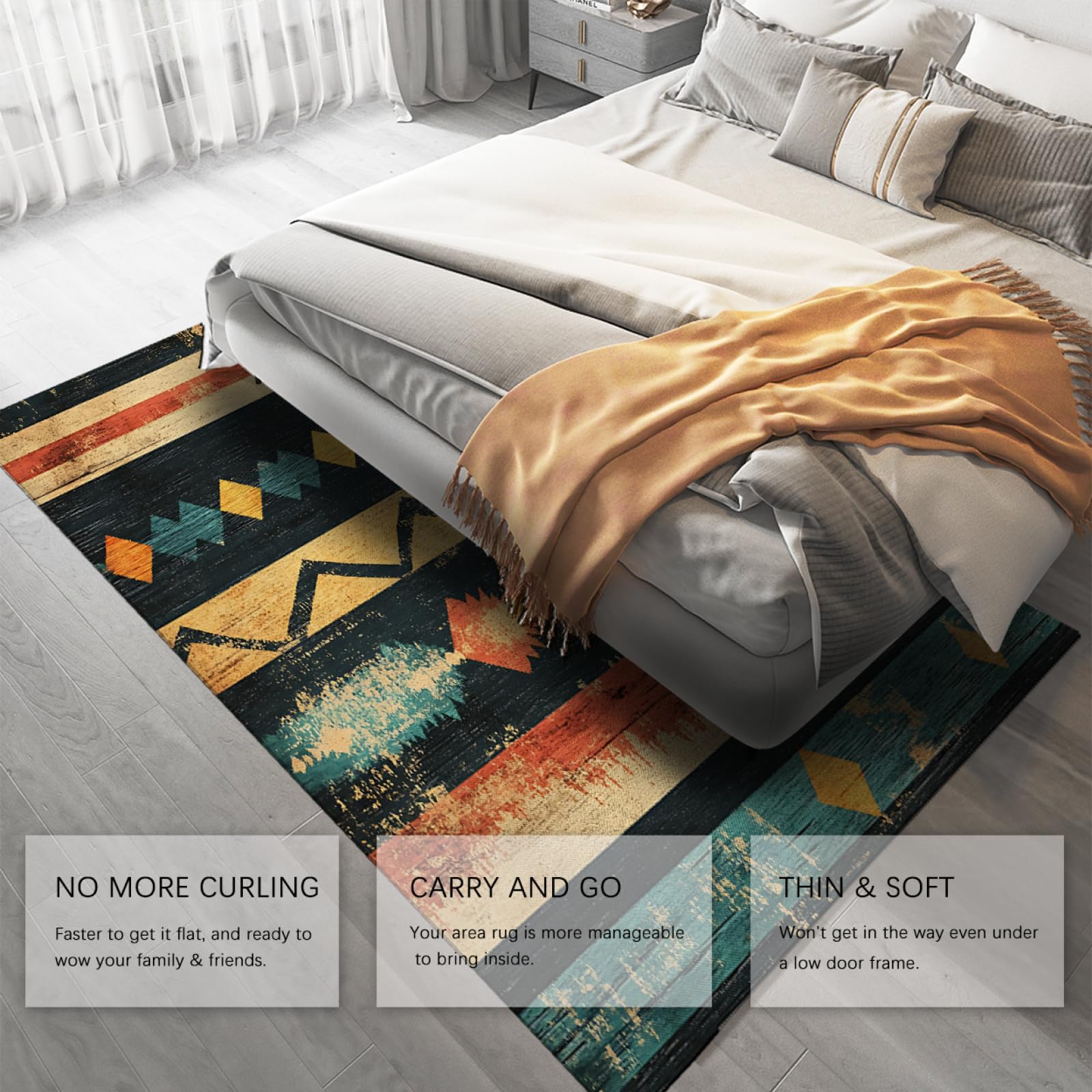 Tappeto Boho con texture geometrica vintage per soggiorno Tribù etnica Tappeti antiscivolo rettangolare per interni azteco per camera da letto 80x150cm