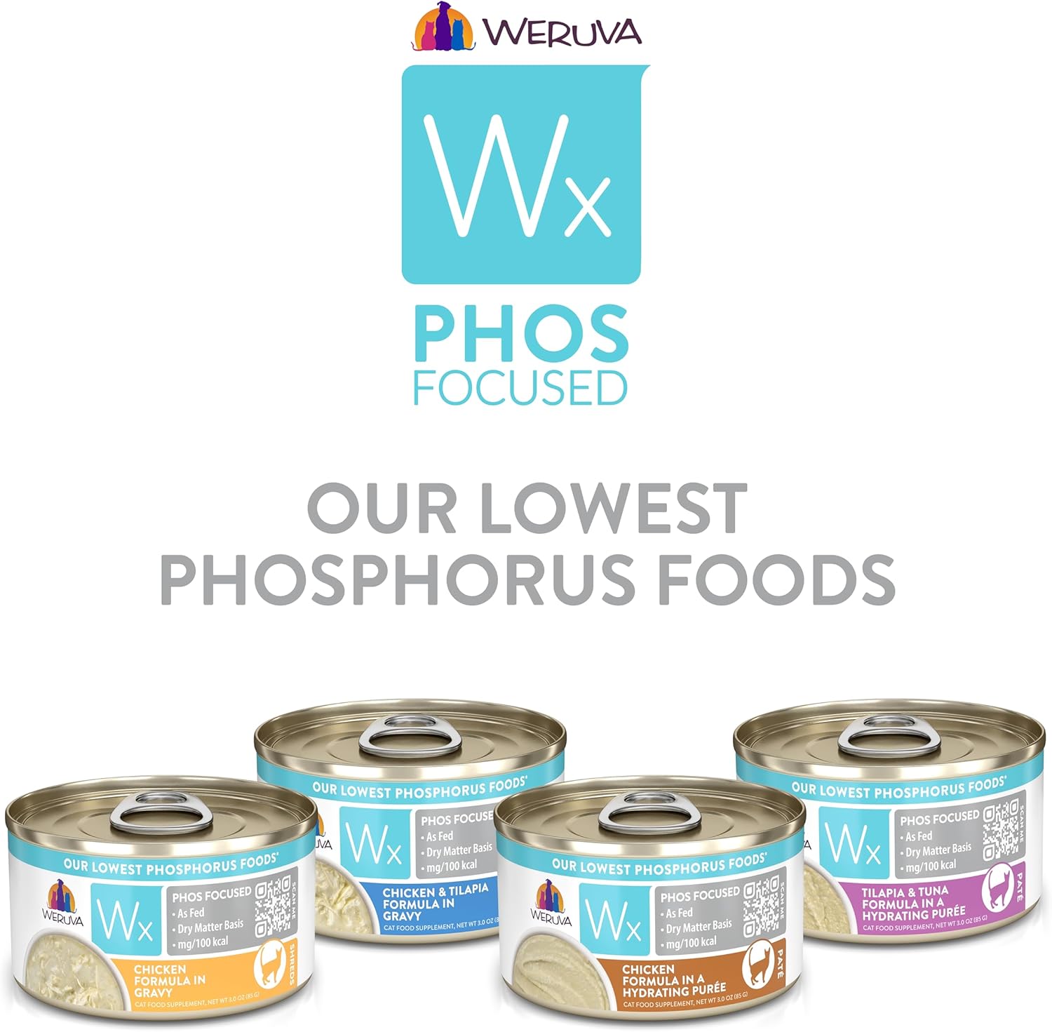 Weruva Wx Phos Focused, Pate & Gravy Formulas Variety Pack, 3oz Can (Pack of 12)