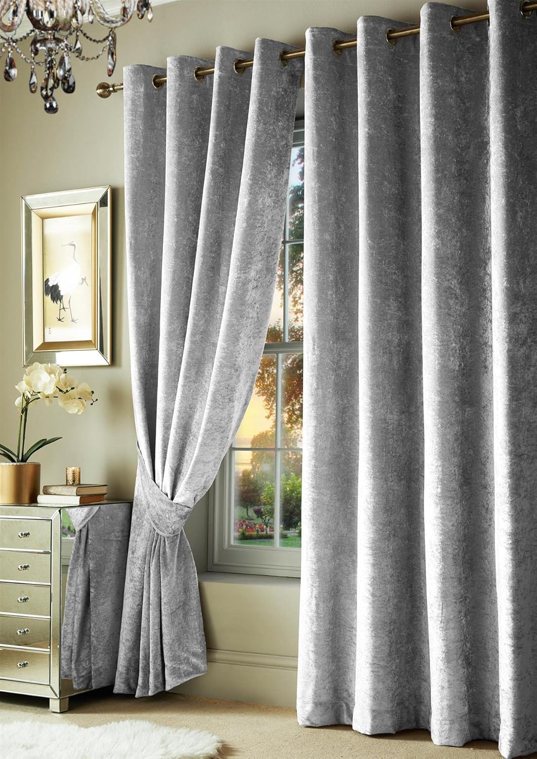 Roseley Crushed Velvet Curtains Eyelet Ring Top Fully Lined For Living