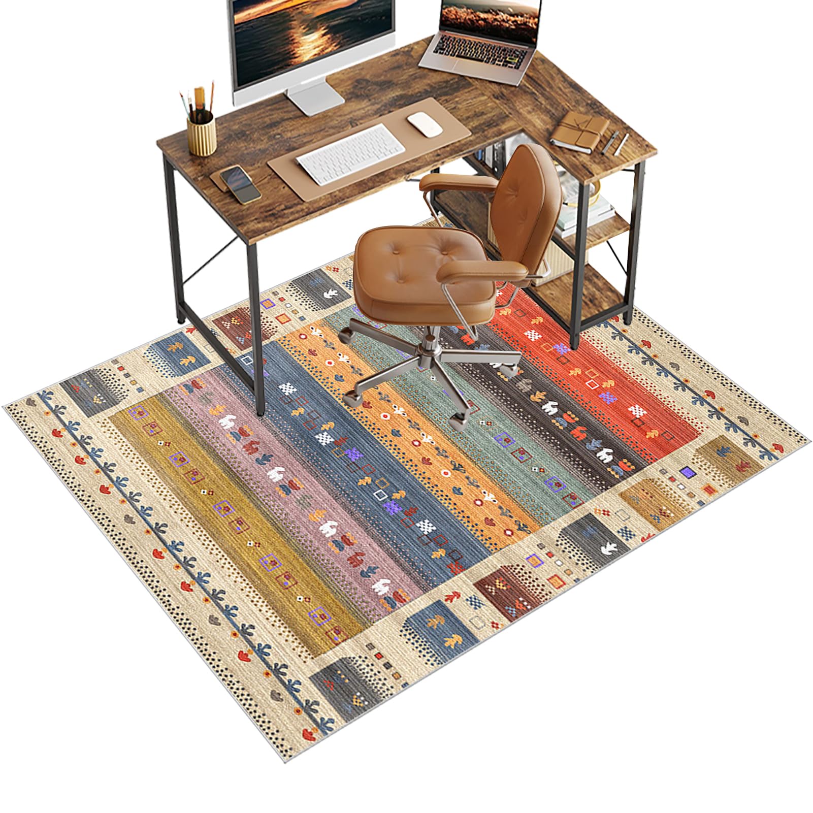 Chair Mat for Carpet Floor, 120 x 140 cm Office Chair Mat for Hardwood Floors, Multi-Purpose Carpet Protector for Home & Office, Desk Chair Mat for Rolling Chair, Anti-skidding Stop Noise Vintage Rug