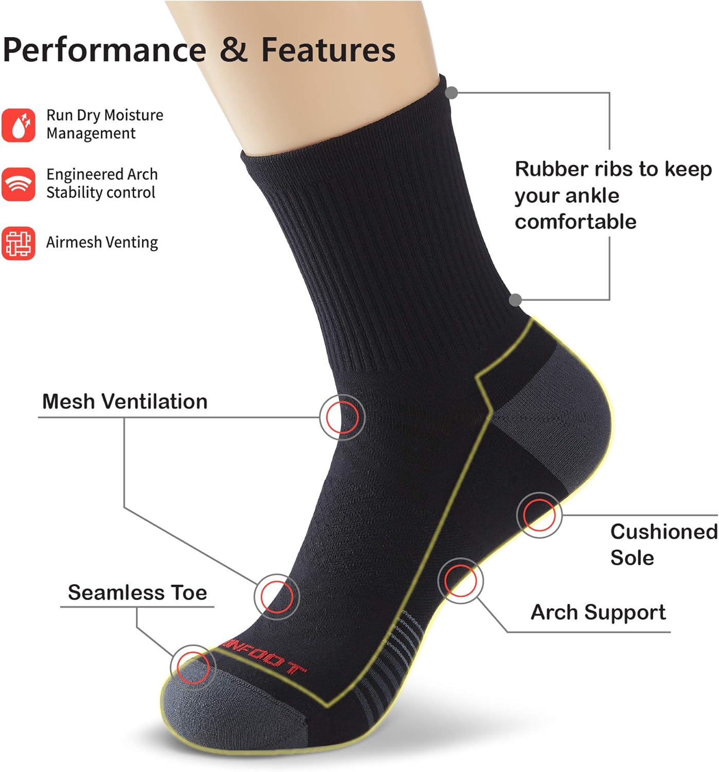 MONFOOT Men's/Women's 3-10 Pairs Silky Dry Athletic Cushion Ankle Socks, Multipack - Image 4