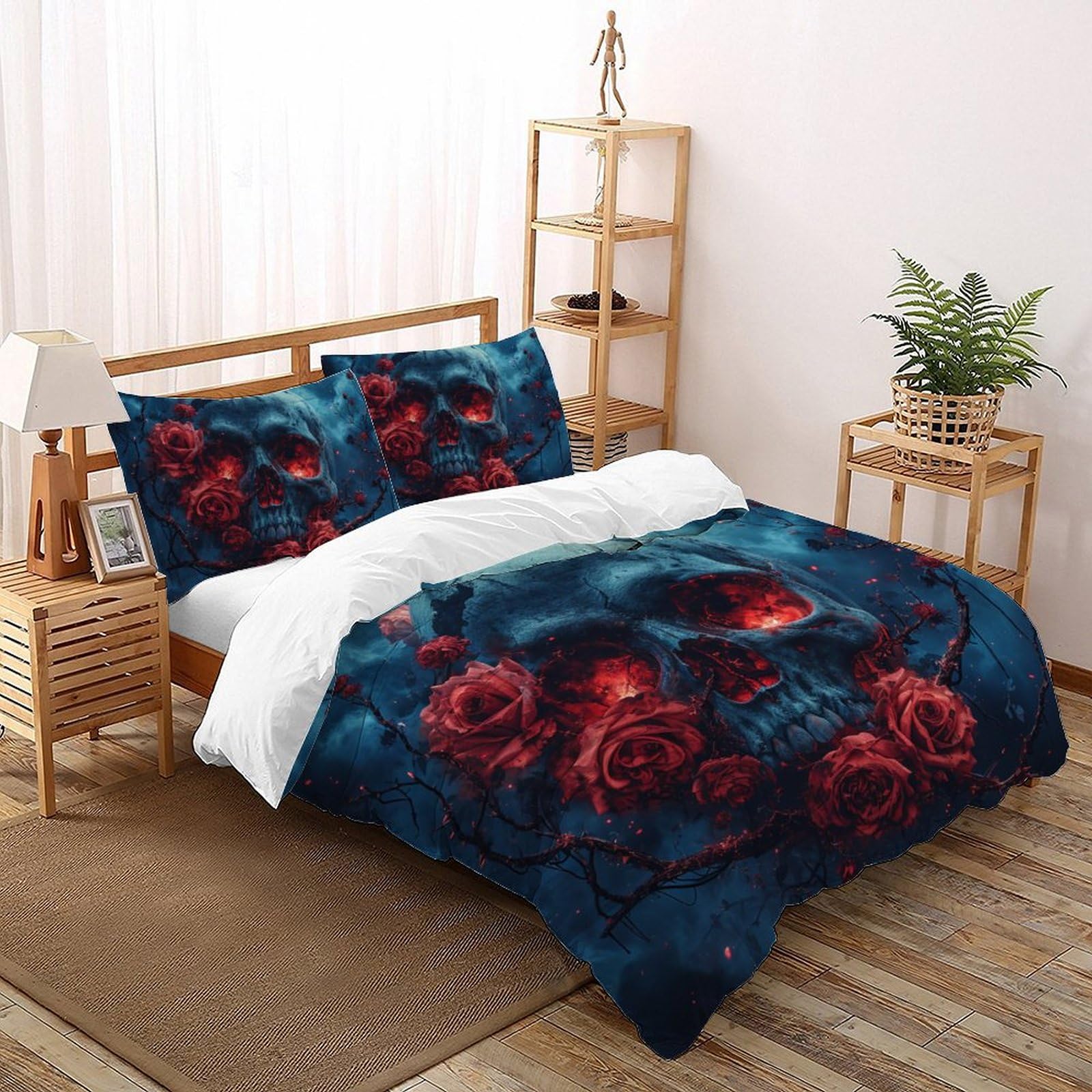 Housse de couette gothique 260x220 cm avec taies d'oreiller en microfibre pour lit Super King
