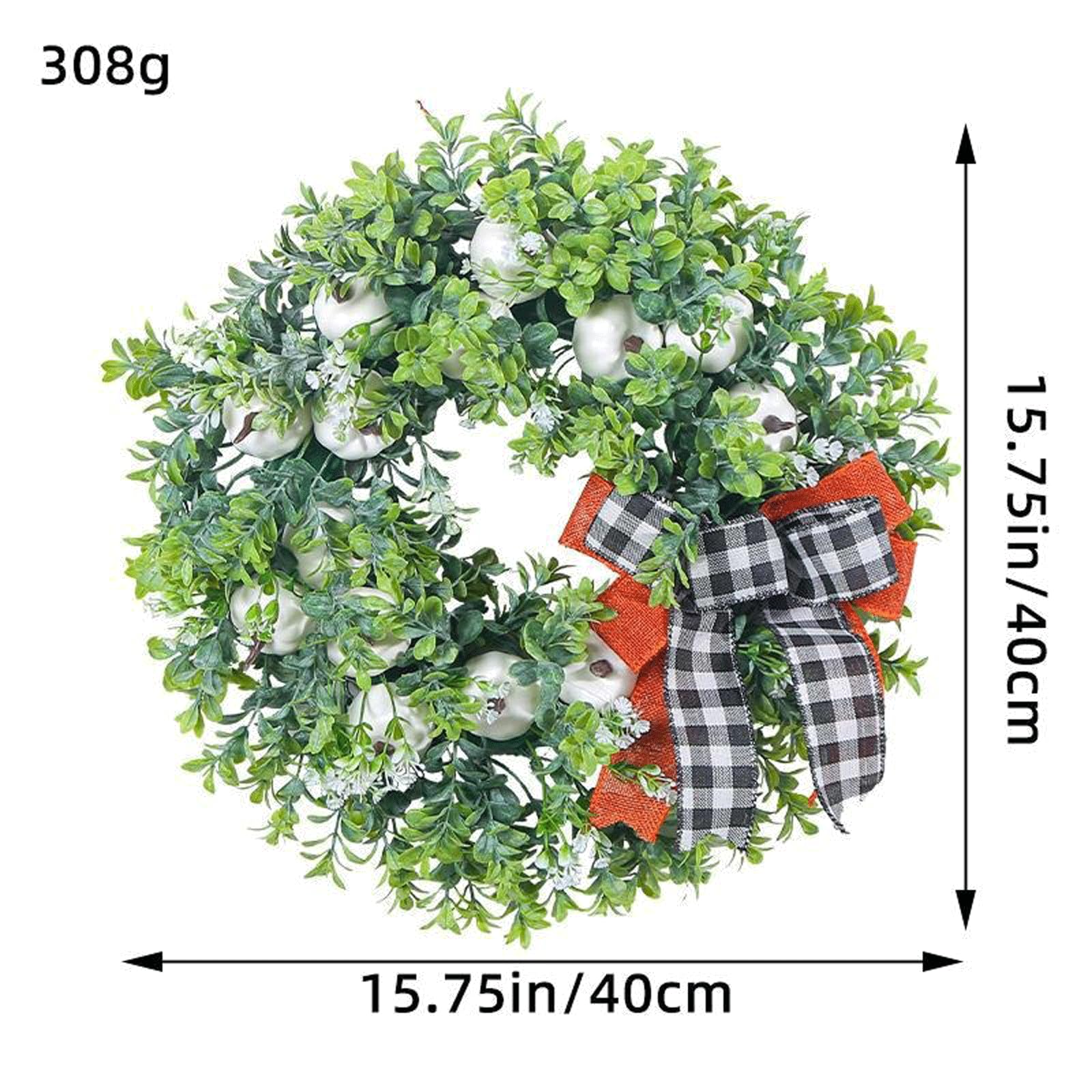 Ghirlanda di benvenuto per porta d'ingresso, in plastica verde, 40,6 x 40,6 cm, ghirlanda primaverile ed estiva per porta d'ingresso o finestra, decorazione da parete