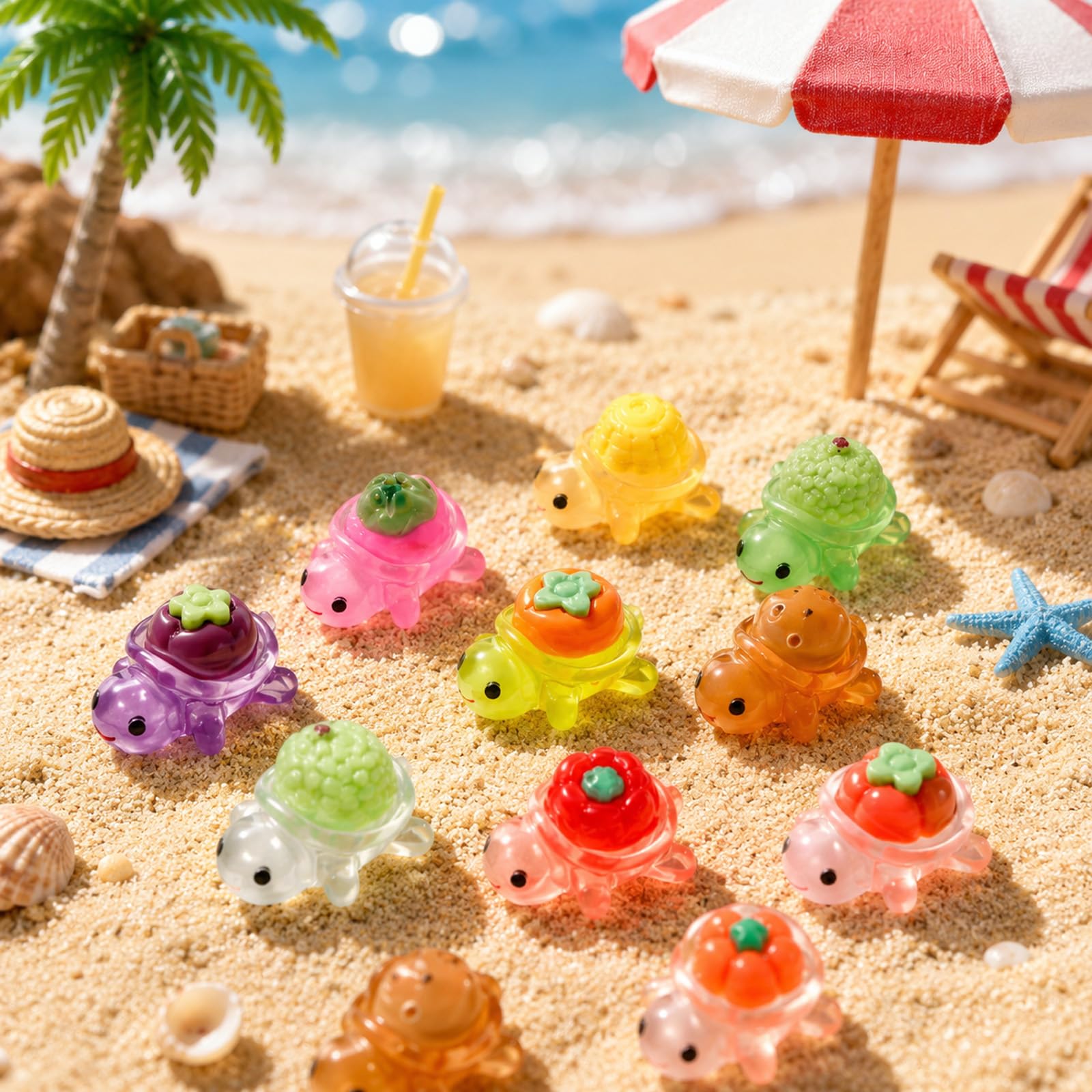 JJUNW 50 sztuk mini żółwi, świecące mini żółwie z żywicy, wielokolorowe, małe żółwie, figurki DIY, mała żółwica do dekoracji doniczek, ogrodu, krajobrazu, na imprezę, dekoracja