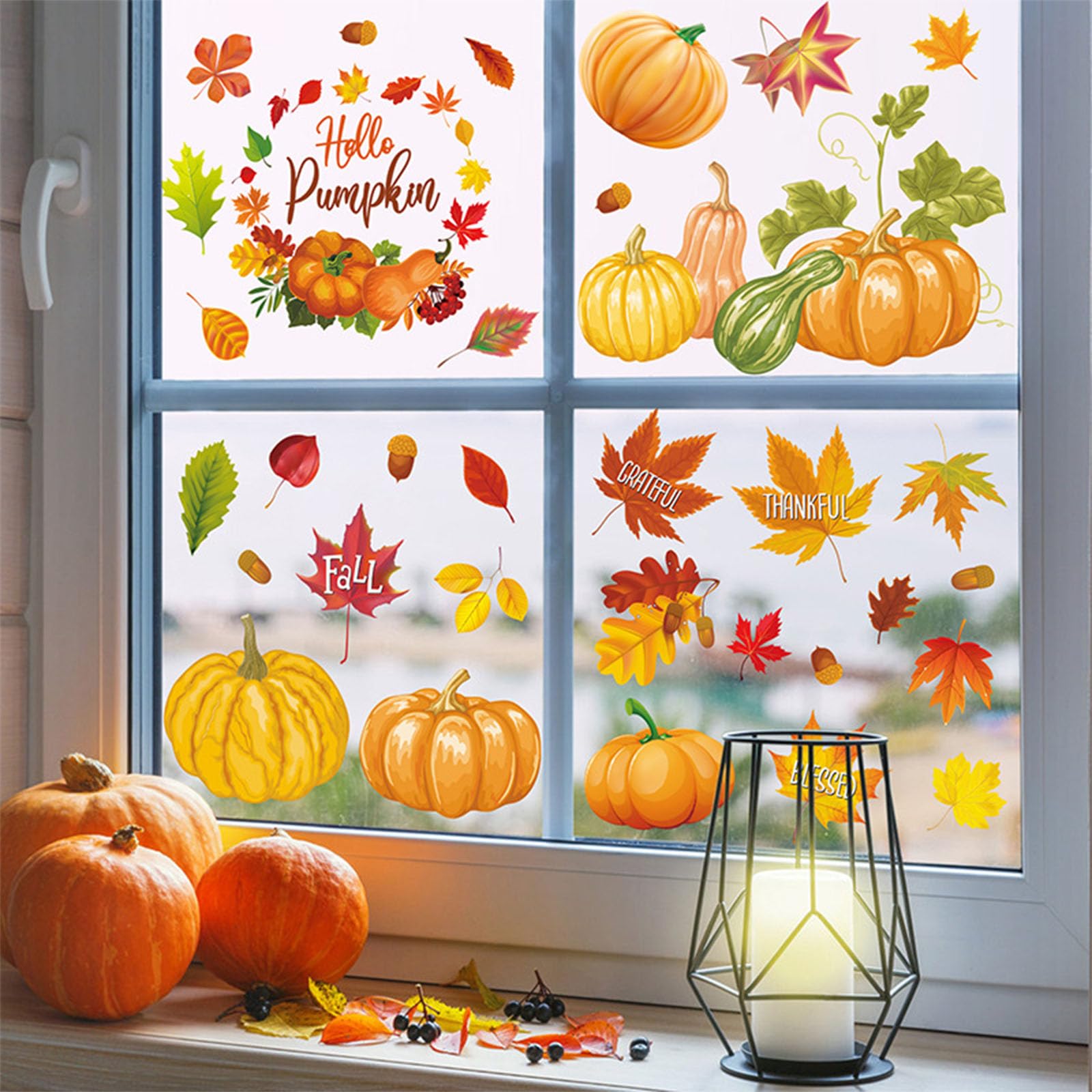 Etiqueta Ventana Hoja Arce, Pegatinas de Otoño para Ventana, 9 Piezas Pegatina Hojas de Otoño, Ventana de Acción de Gracias Etiquetas, Pegatinas Ventana de Acción Gracias