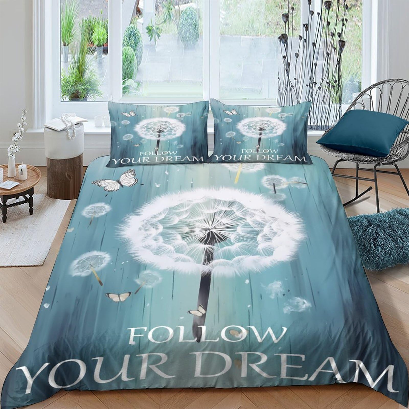 Ctjqhvkz Style-2 3D Printed Dandelion Art Fitted Sheet Microfiber Soft Blue Inspirational Quote Mattress Cover Bedroom Dorm Decor Single（135X200cm）