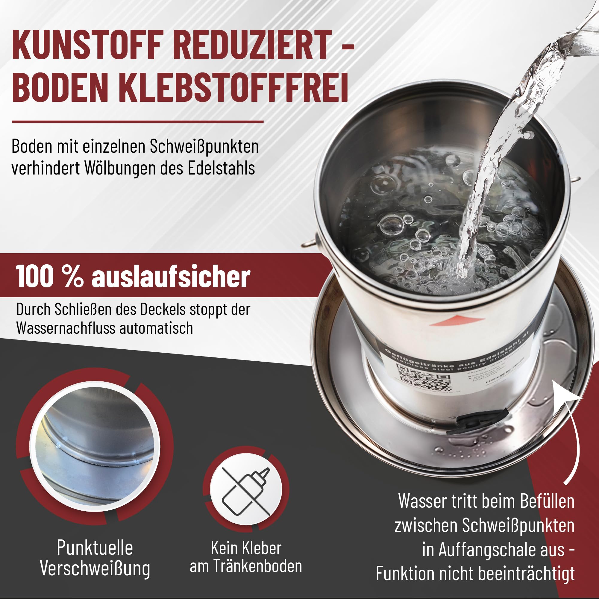 Descena Hühnertränke Edelstahl 4L – Geflügeltränke von Oben befüllbar | Rostfreier Edelstahl 304 (V2A), automatische Wasserregulierung, spülmaschinengeeignet, Tränkenwärmer-kompatibel
