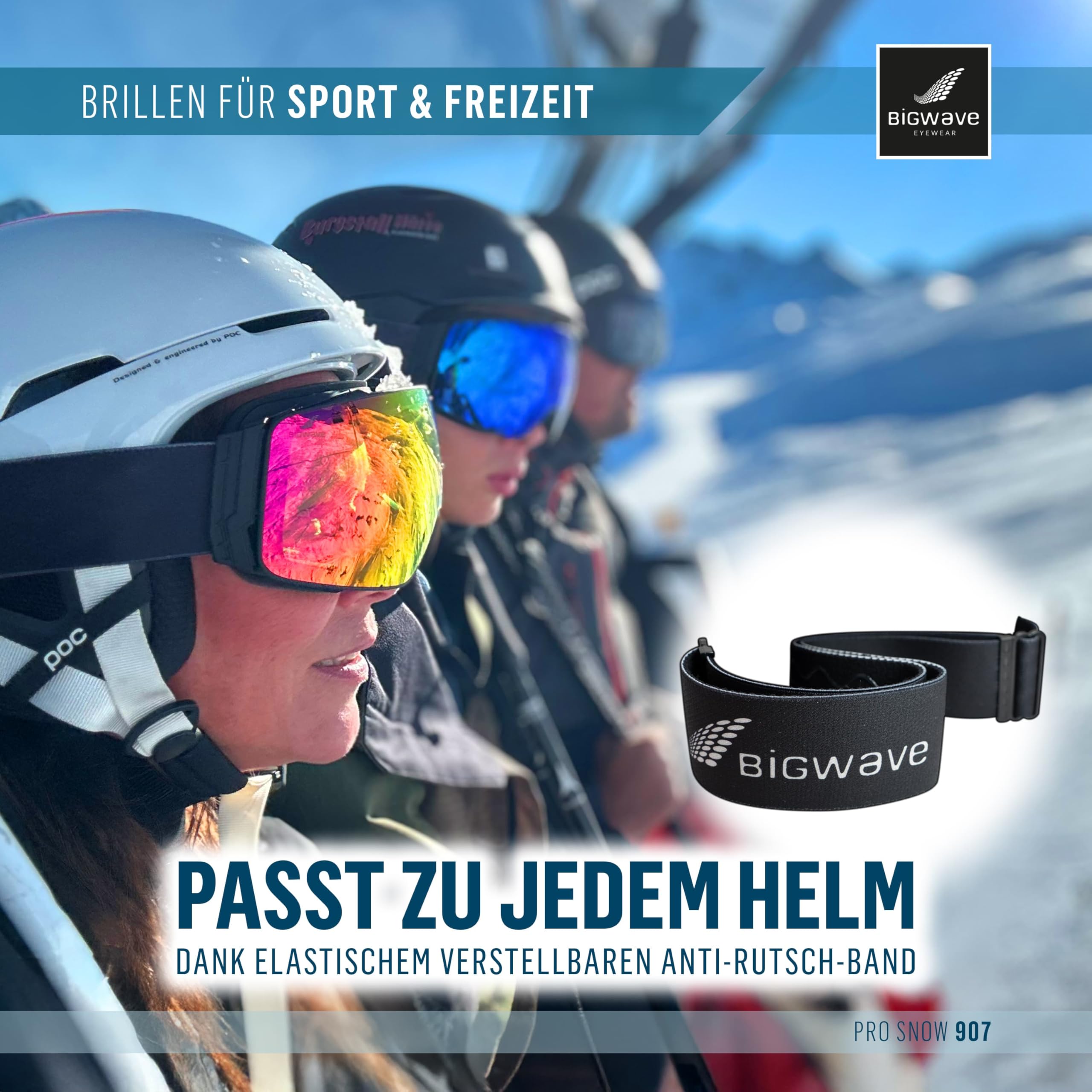 BIGWAVE Pro-Snow 907 Skibrille, Snowboardbrille im Deluxe-Set mit 2 magnetischen Wechselgläsern, UV 400, Anti-Fog, für Damen, Herren, inkl. Case, Beutel, Putztuch