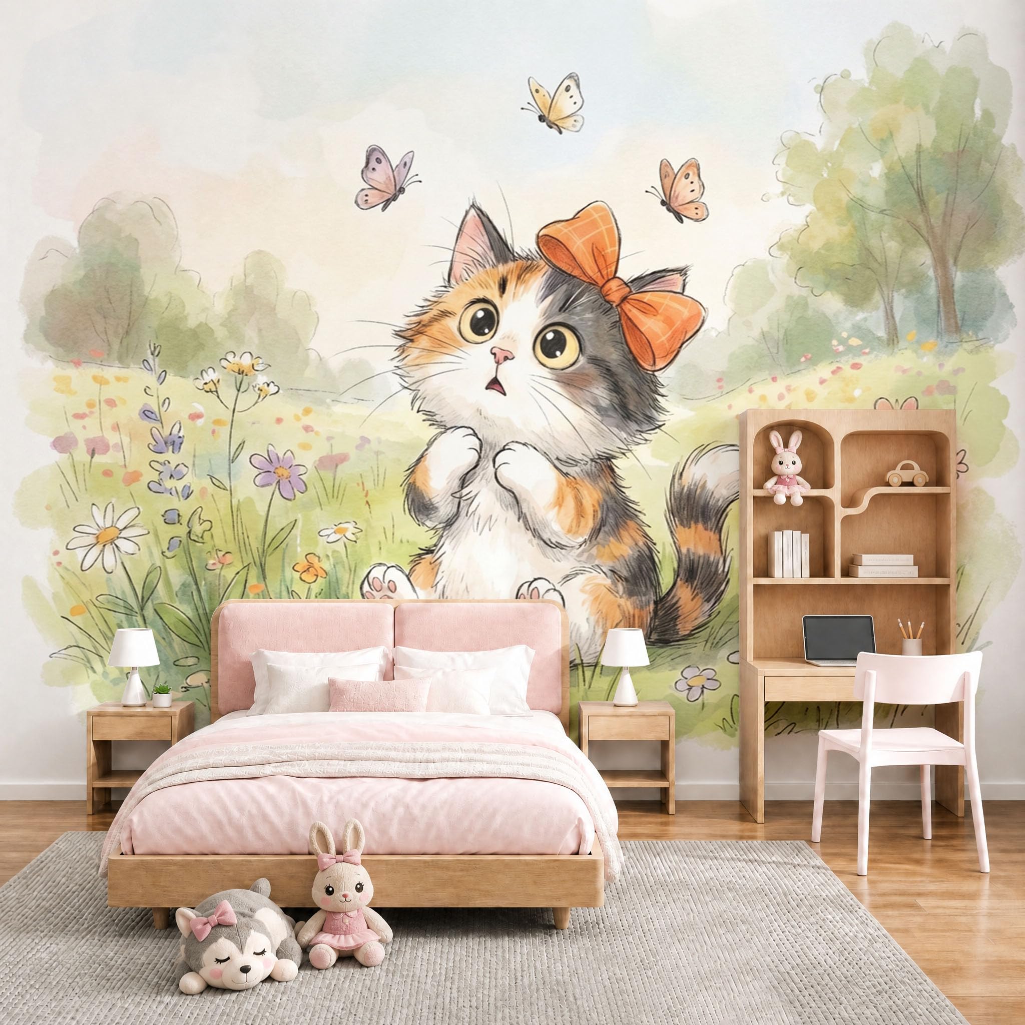 Papier peint panoramique chatons pour une chambre d'enfant douce 200x140 cm