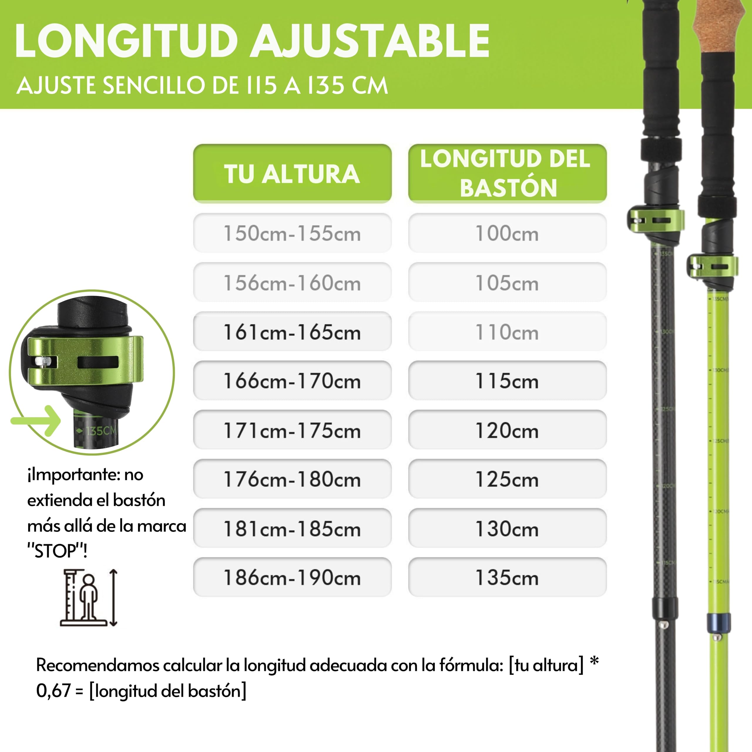 Bastones de Senderismo Plegables (35cm Plegados) - Carbono 3K o Aluminio 7075 - Telescópicos 115-135cm - Ultraligeros & Compactos - Mango de Corcho - Hombre & Mujer