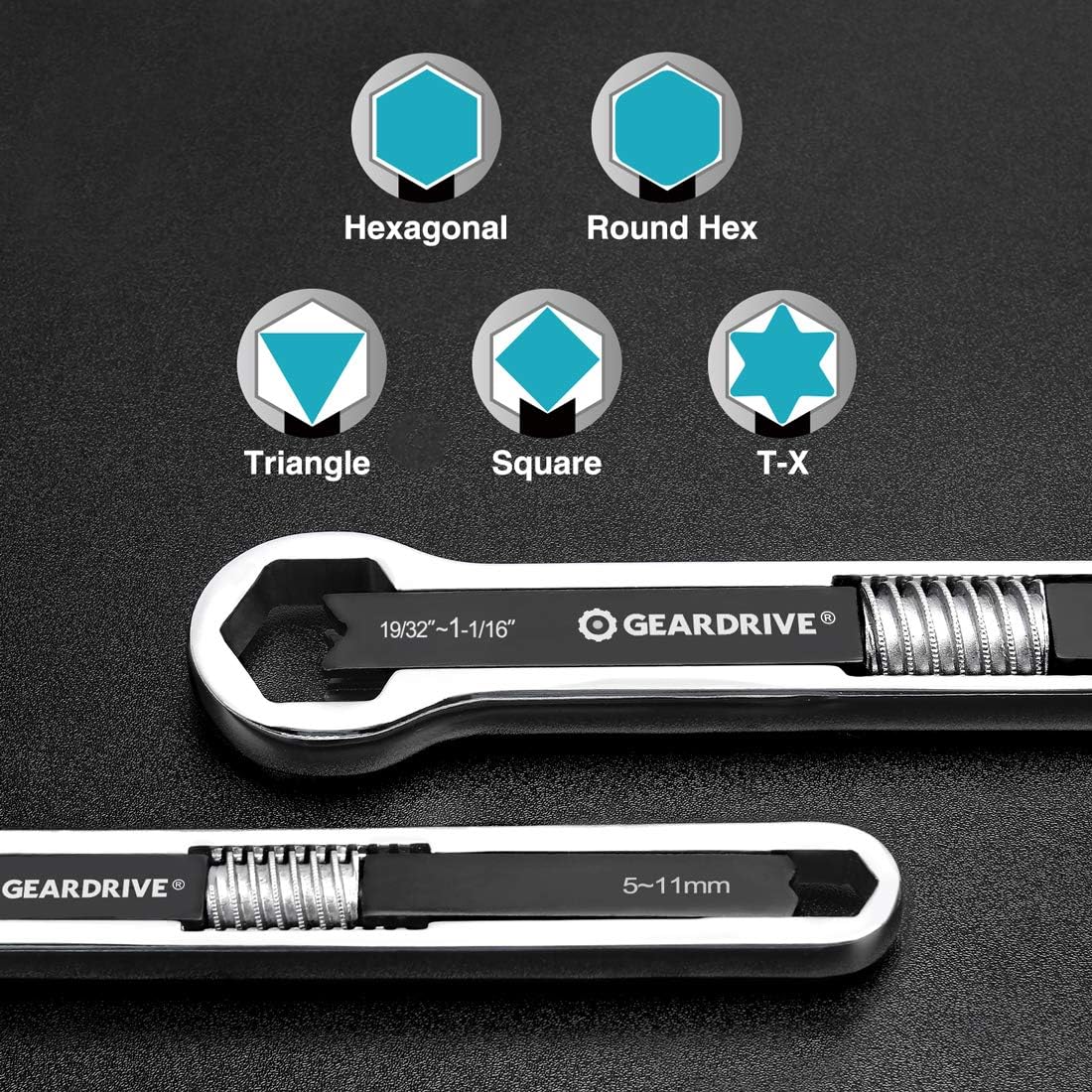 GEARDRIVE Universal Wrench Set, SAE & Metric, 8-inch&10-inch, 44 sizes in 2 Piece, Drop Forged, ANSI standard