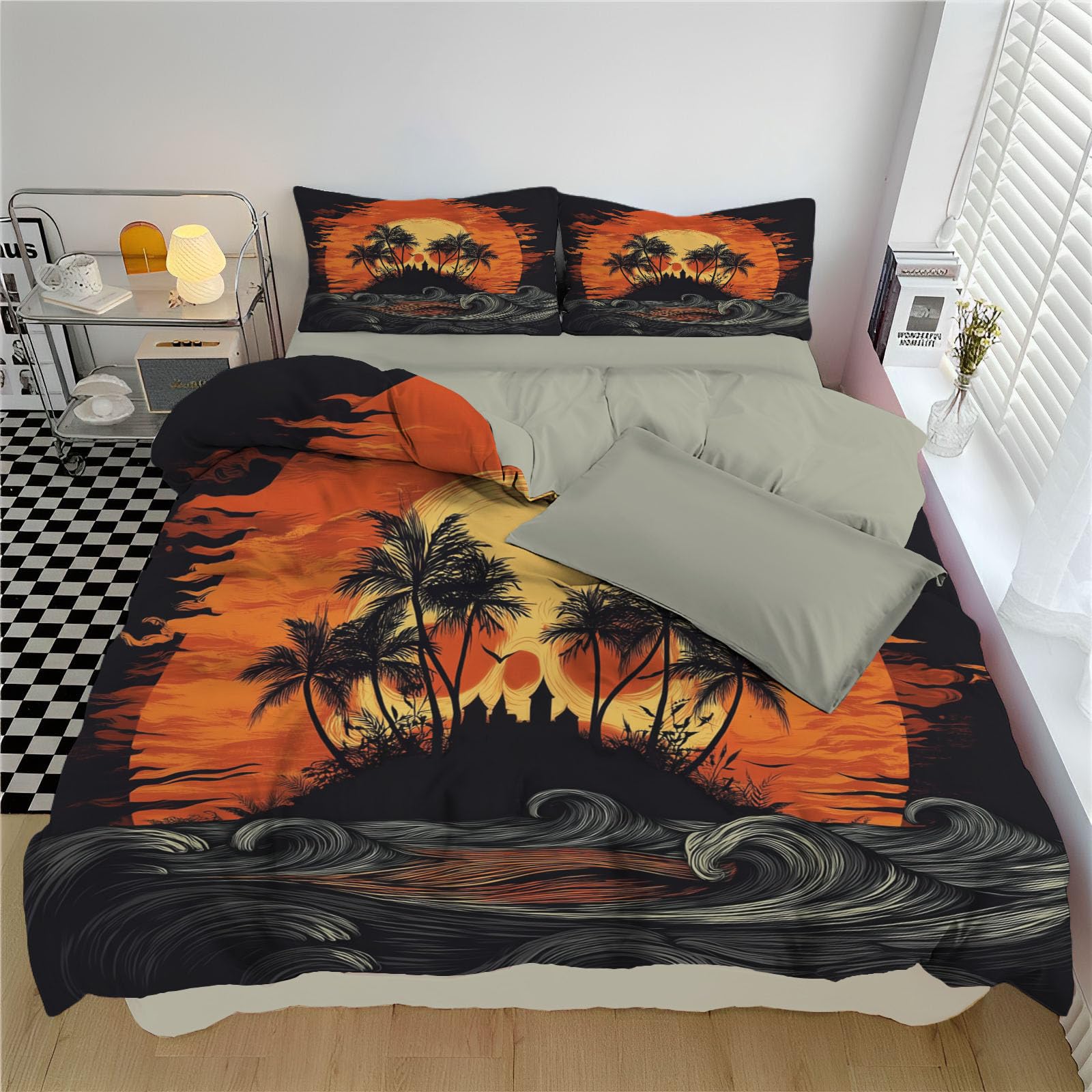 Housse de couette microfibre zippée orange pour un change facile