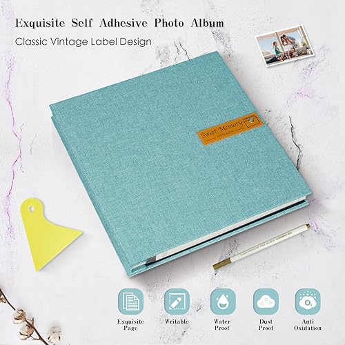 Miniatura 4 de Álbum de fotos grande autoadhesivo magnético, álbum de recortes para fotos de 4 x 6, 5 x 7, 8 x 10, 40 páginas cubierta de lino, libro de recuerdos