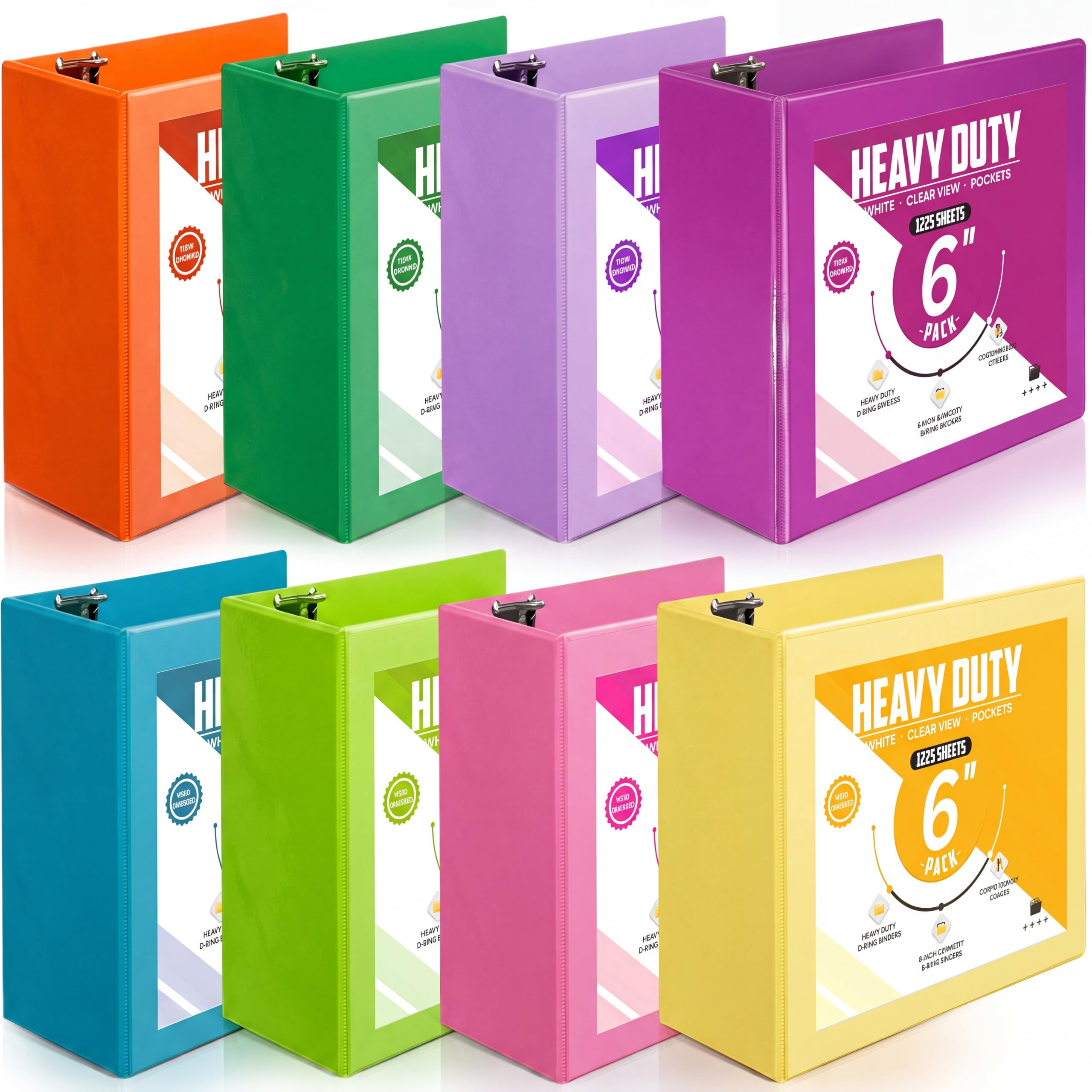 Sinload 8 raccoglitori a 3 anelli, capacità 15,2 cm, con tasche grandi, 21,6 x 27,9 cm, cartella per presentazioni, con copertina trasparente per documenti, file, progetti, multicolore