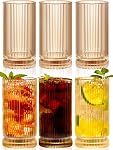 8 Emballage Verres à boire côtelés – Ensemble de verre ambre, 6 Haut-parleur 16Oz & 6 Roches 6Oz Coupes, Élégant verre à côtes, Verres pour l'eau, Jus, Cocktails, Whiskey, Bière