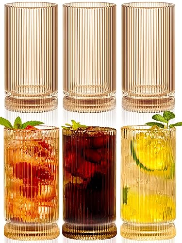 16Oz Amber Ribbed Glassware Set Of 6 – Vintage Drinking