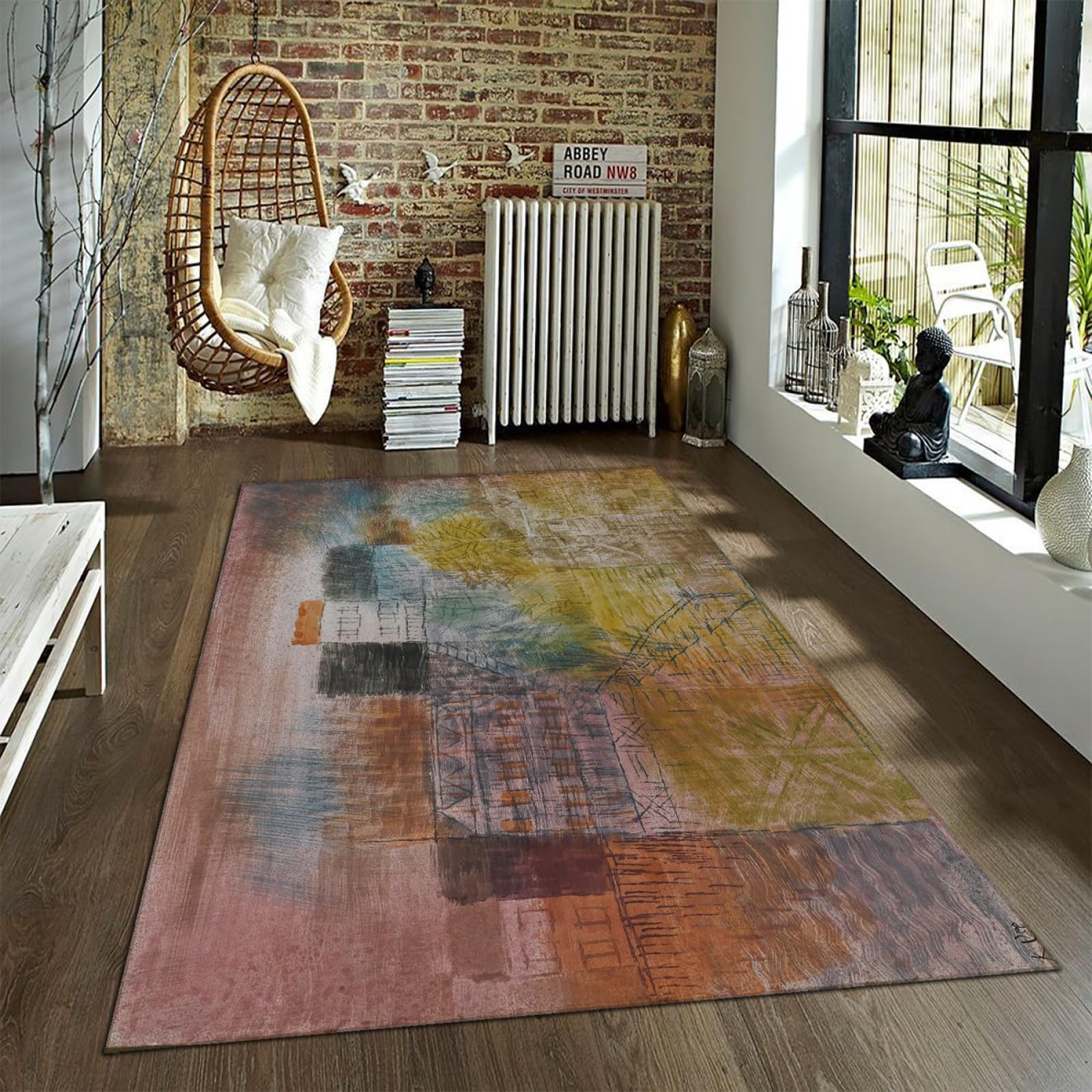 Surréalisme Petit Tapis Paul Klee Lignes Géométriques Abstraites Rétro Construction Antidérapant Tapis Fin Lavable Et Faible Poils pour Chambre D’Amis 140x200cm