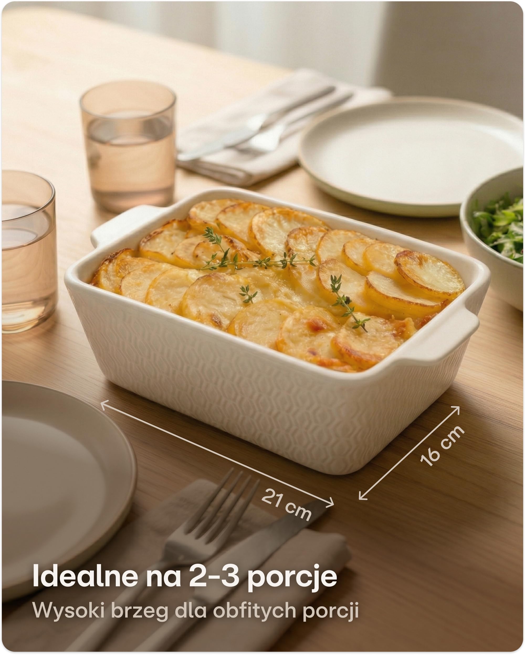 Praknu Naczynie Żaroodporne Ceramiczne Małe 21x16 cm - Małe Naczynie Do Zapiekania Dla 2–3 Osób - Forma Do Lasagne I Zapiekanek - Wysoki Rant - Z Uchwytami (Biały)
