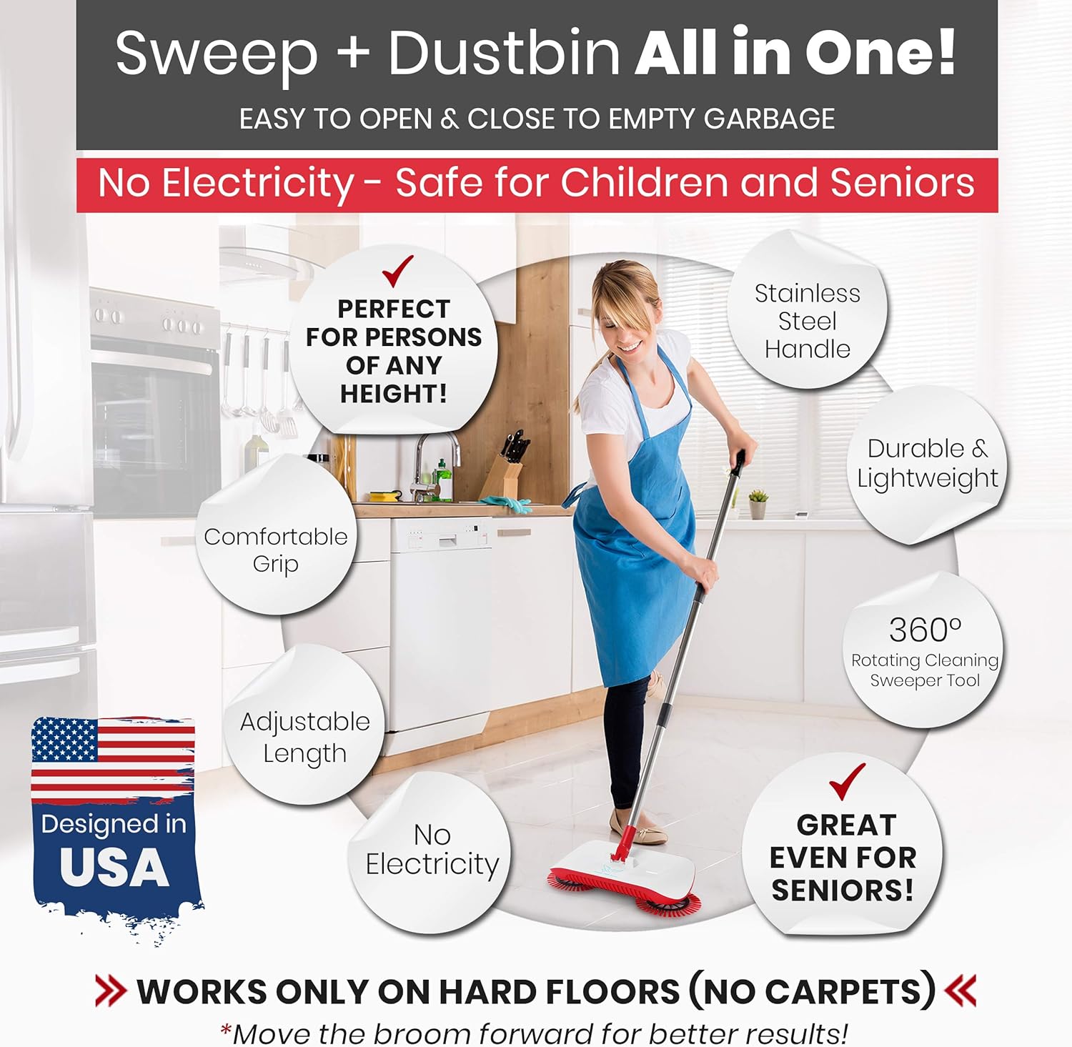 Spinning Cordless Push-Power Broom 3 in 1 | 360 Degree Rotating Cleaning Sweeper Tool | Lightweight, Non-Electric, Safe, Easy to Use | Scrub + Sweep + Dustbin All in One! : Health & Household