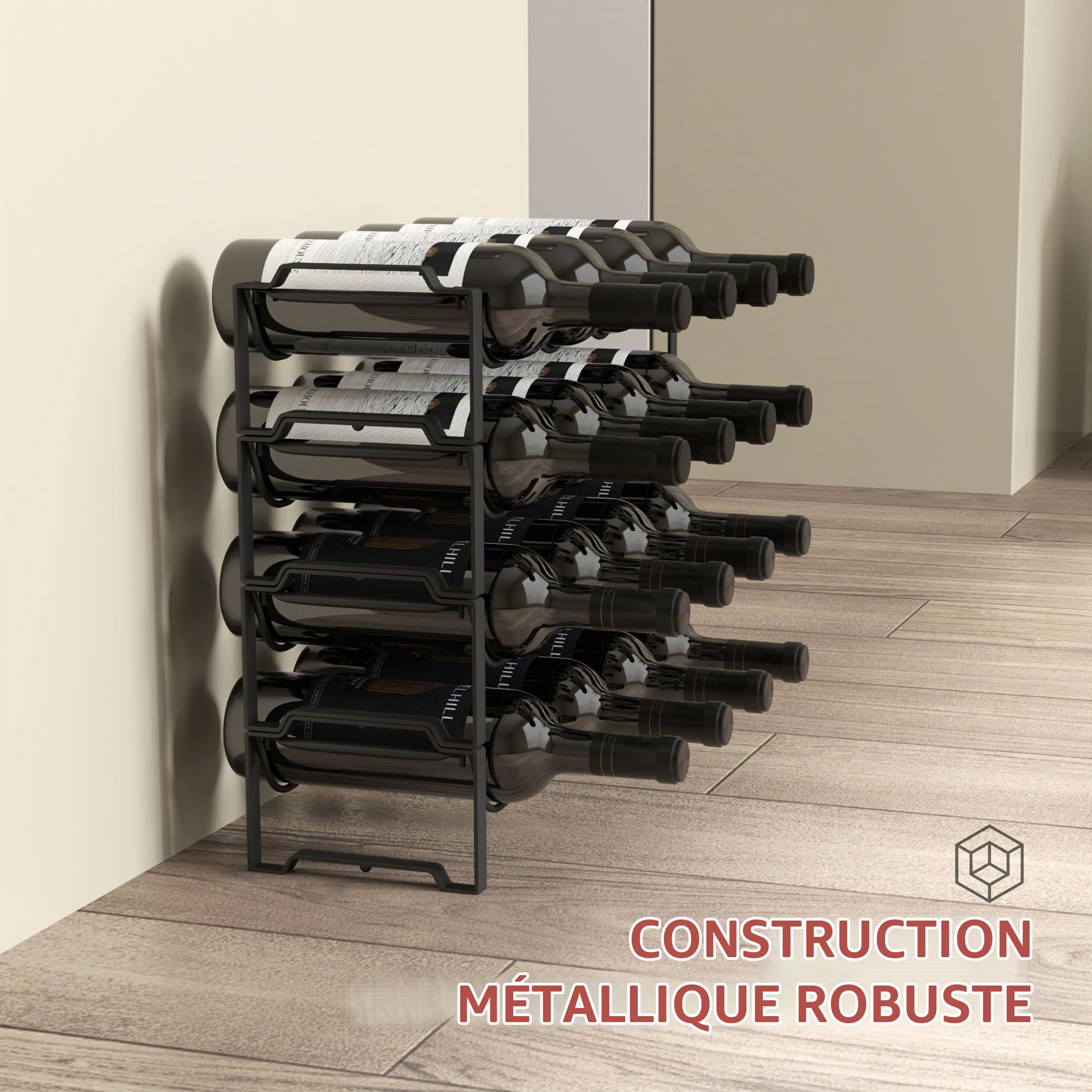 HOMCOM Porte-Bouteilles empilable 16 Bouteilles 42,5x16,5x41 cm Noir