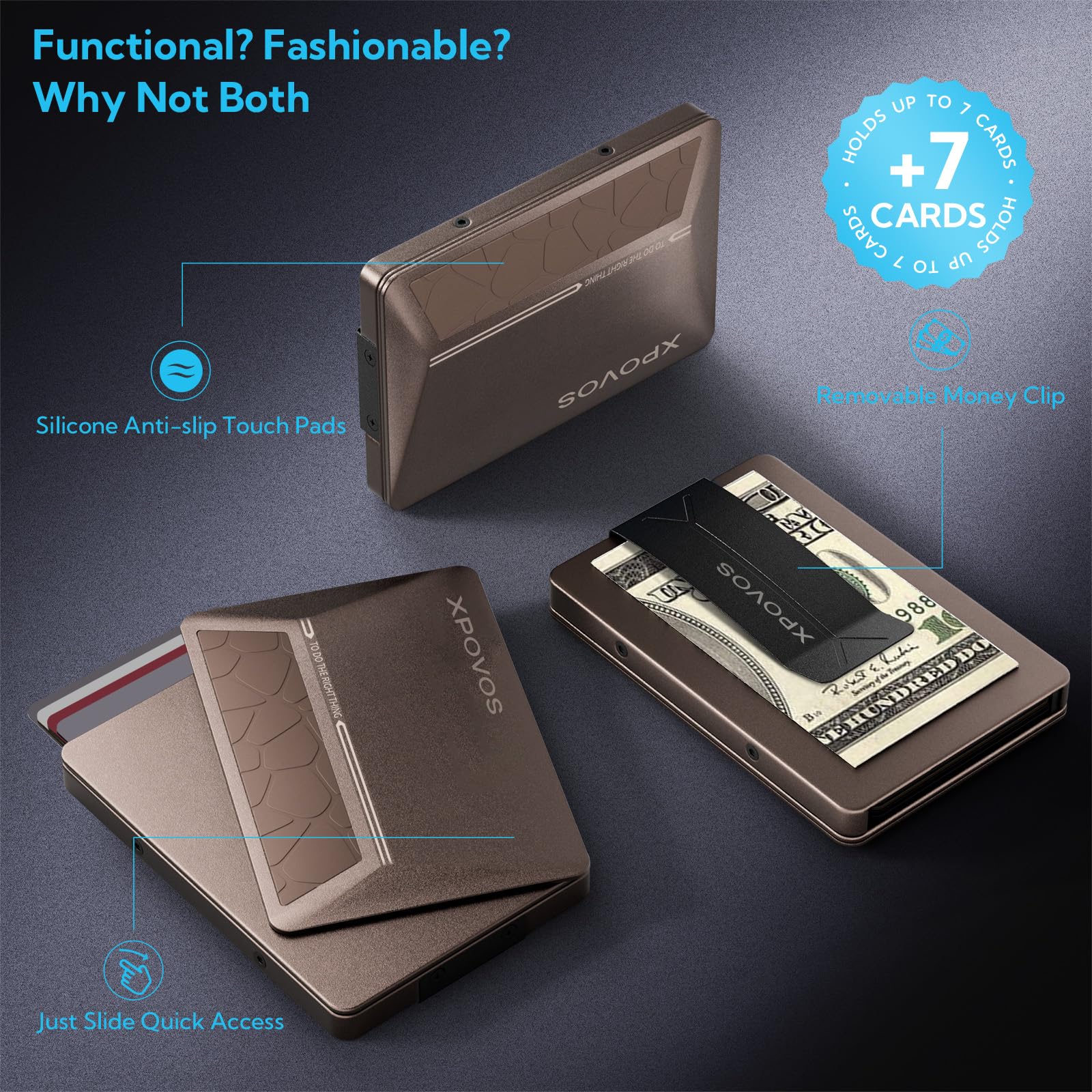 Geldbörse für Herren, Braun, 0.39 inches, Minimalistisch