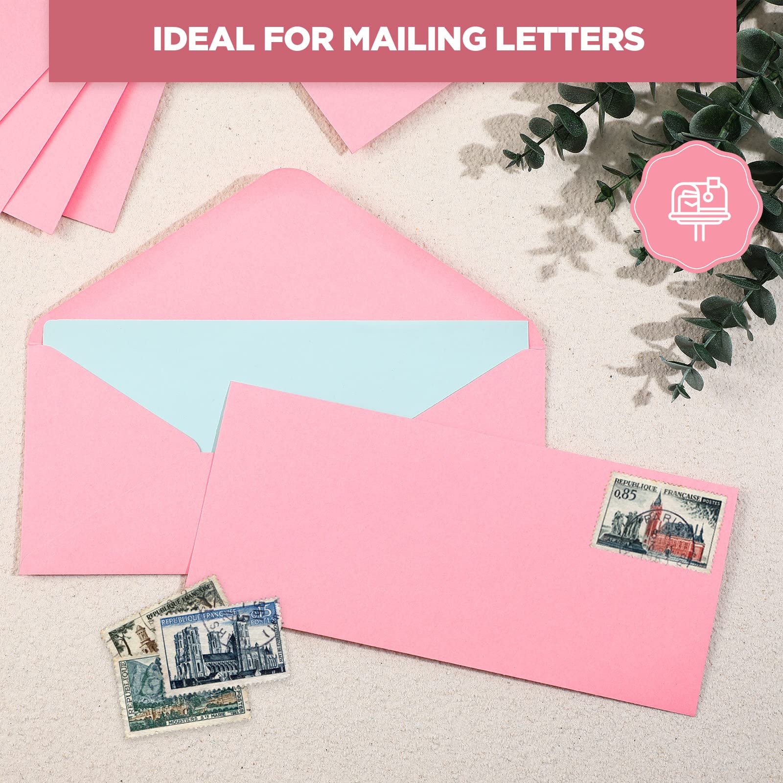 100 Pieces #10 Business Envelopes Standard V Flap Invoices Envelopes Gift Card Envelopes Letter Size Colored Envelopes for Office Check, Letter Mailing 4 1/8 x 9 1/2 Inch (Pink)
