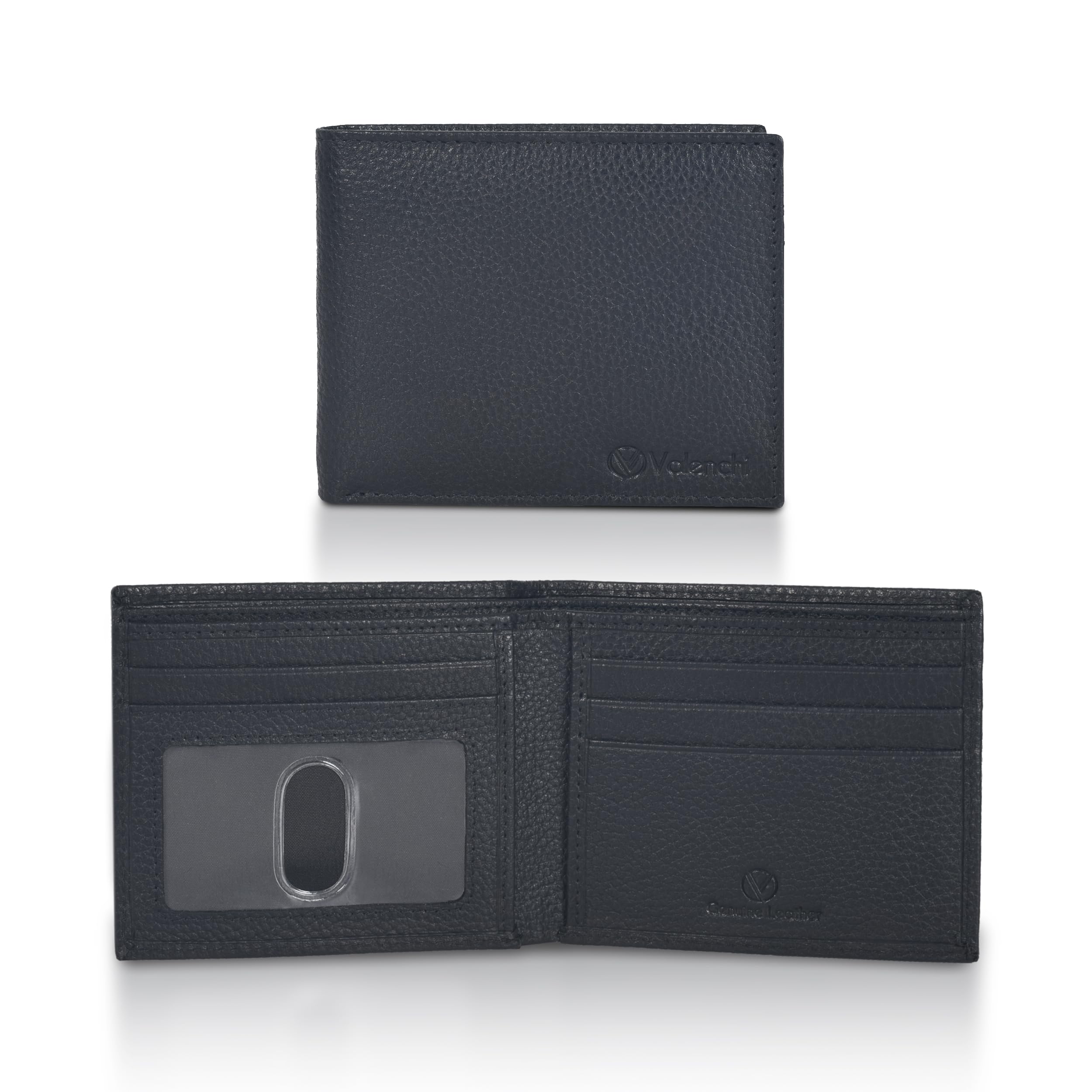 VALENCHI Genuine/Real Leather Bifold Wallet For Men - RFID Blocking/Protected Men's Slim Wallet -Christmas Gifts For Men (Black Pebble BF01)