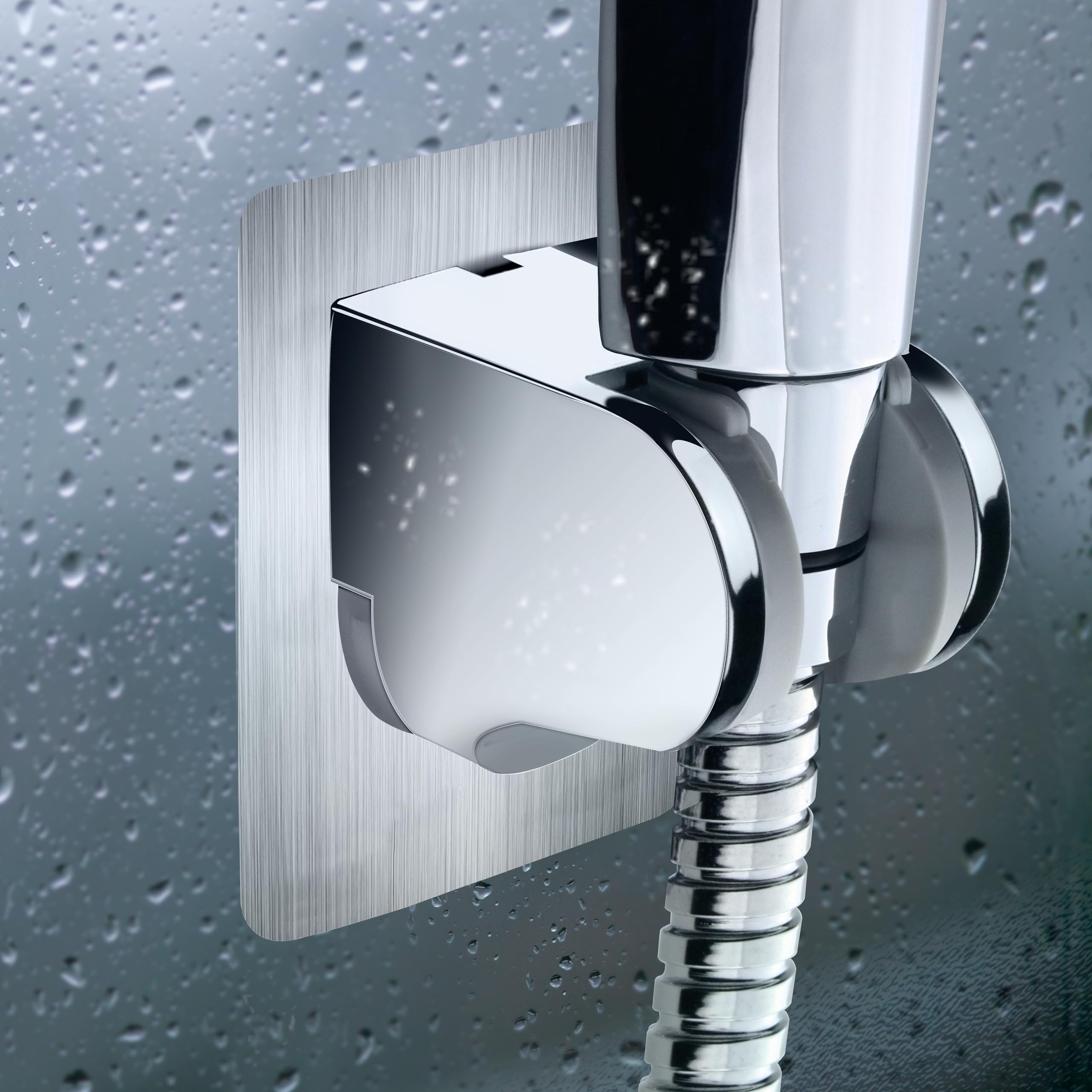 HOMEWELL 2 Pack No Drill Wall Mounted Shower Bracket, Chrome Finish, ABS Material, Adjustable Angle, Suitable for Smooth Surfaces - Image 2