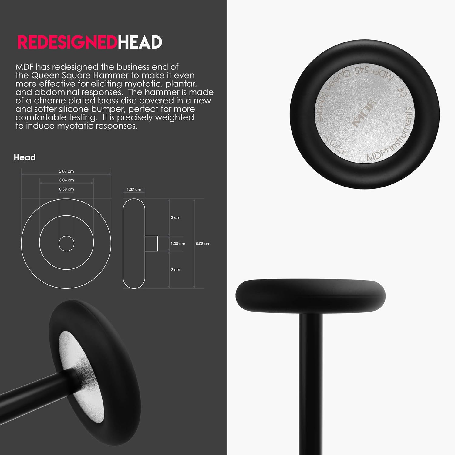 MDF Instruments, Queen Square Neurological Reflex Hammer with Pointed tip for Superficial responses - Free-Parts-for-Life & Lifetime Warranty - Black (MDF545-11) (Pack of 2)