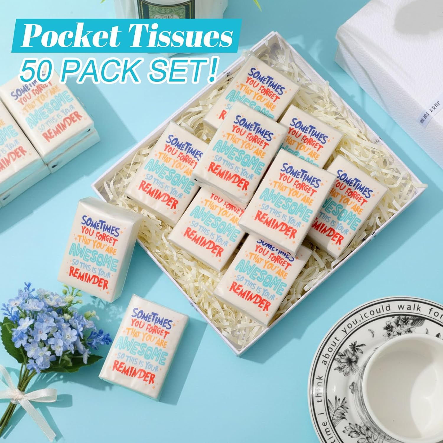 Outus 50 Pack Inspirational Pocket Tissues Travel Size 3 Ply Small Encourage Facial Tissues Individual Bulk 400 Sheets Inspirational Gift for Employee Coworker Teacher Nurse Wedding Travel - Image 5