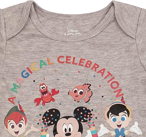 Vista 8 de Disney Mickey Mouse - Paquete de 3 mamelucos para recién nacidos y bebés, color azul, naranja y gris